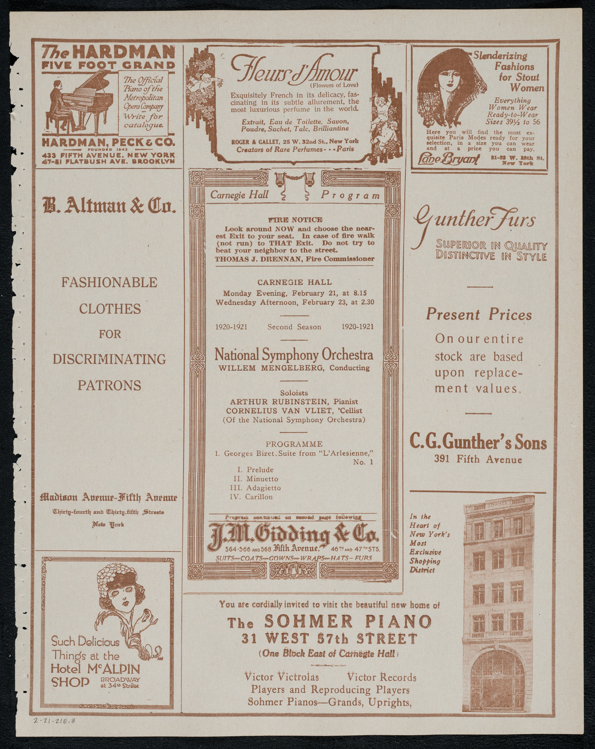 National Symphony Orchestra, February 21, 1921, program page 5