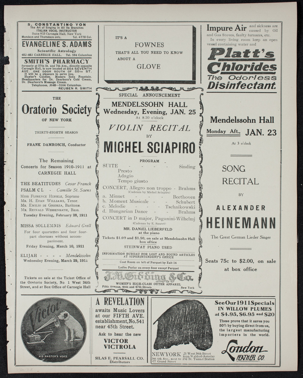 New York Philharmonic, January 22, 1911, program page 9