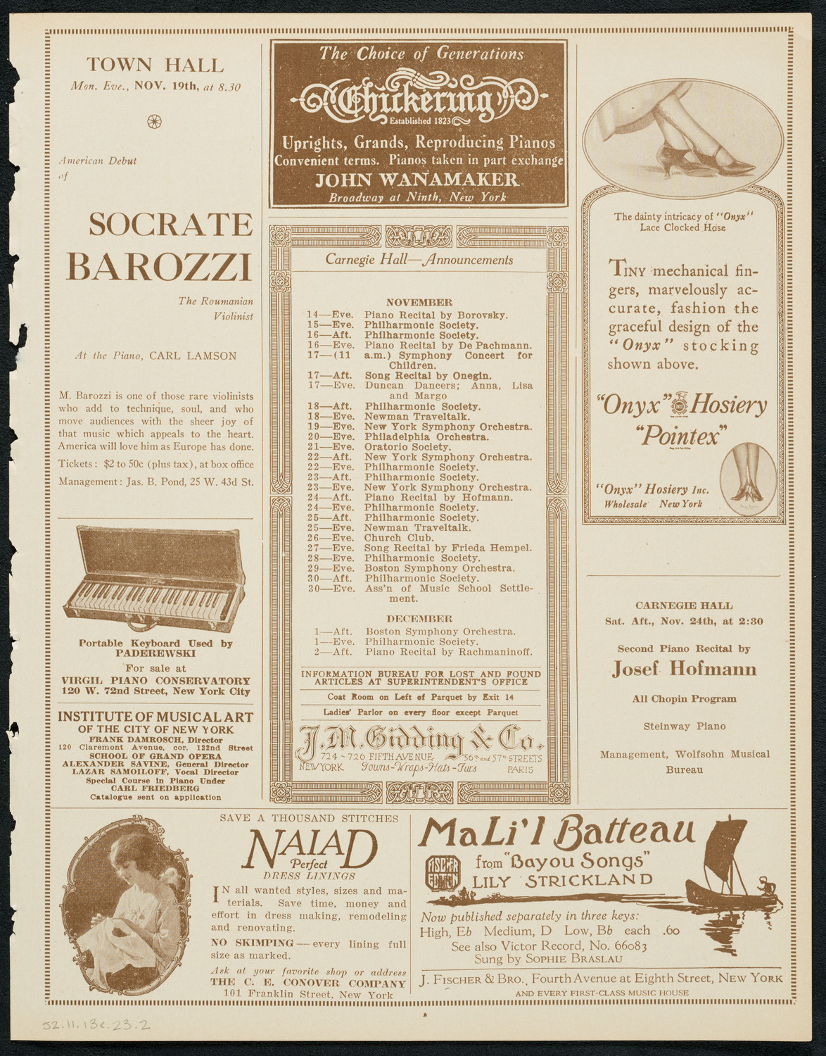 Margaret Matzenauer, Mezzo-Soprano, November 13, 1923, program page 3