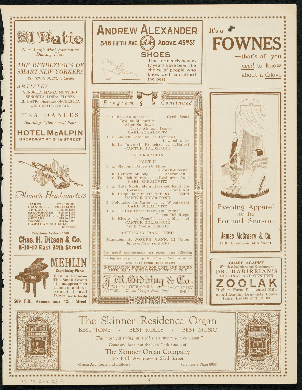 Carl Schaiovitz and Salo H. Goldstone, December 25, 1923, program page 7