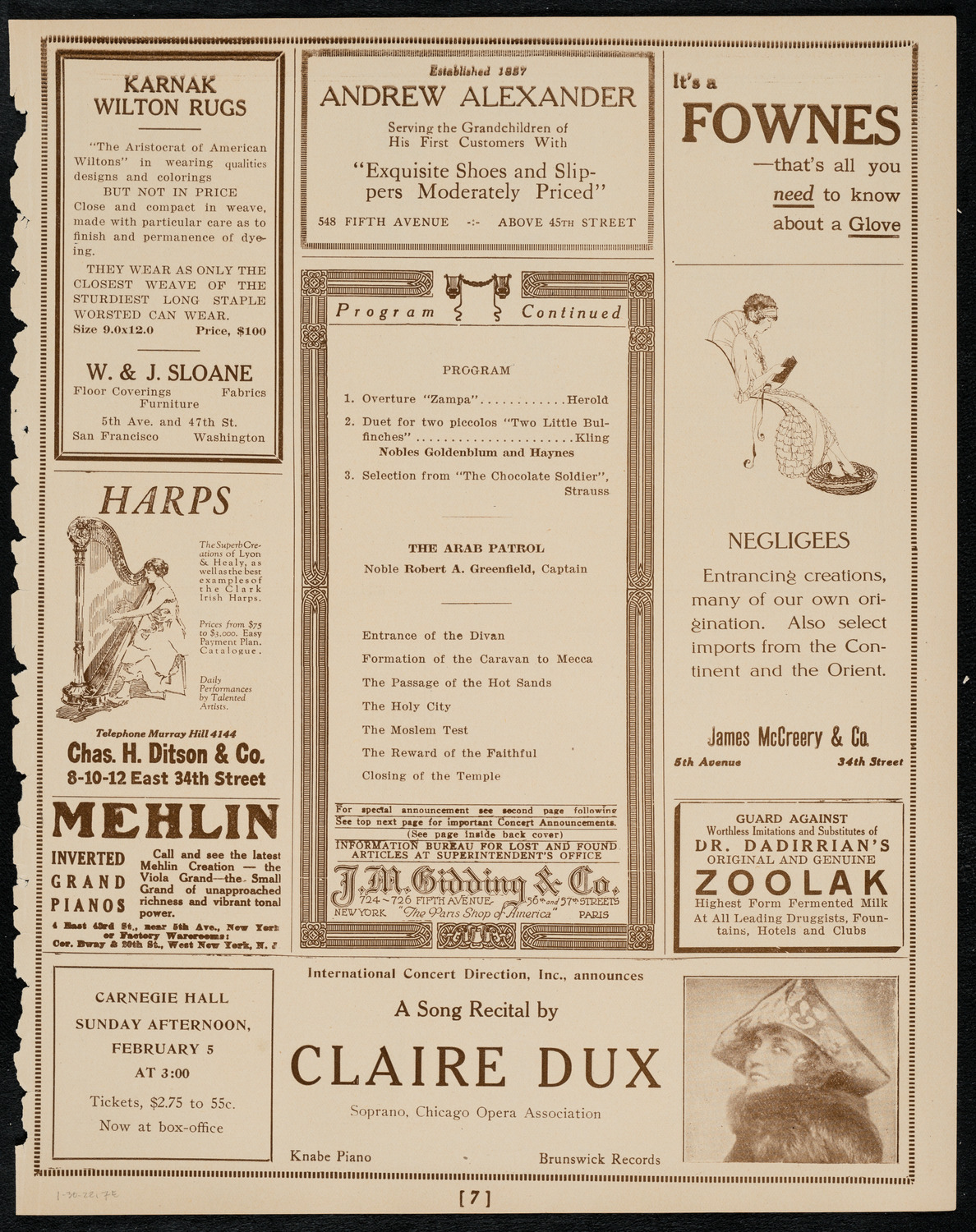 Mecca Temple of New York: Ancient Arabic Order of the Nobles of the Mystic Shrine, January 30, 1922, program page 7