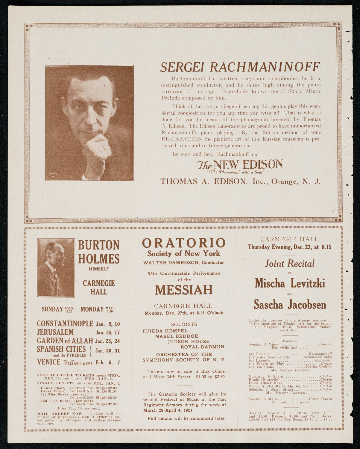 Sergei Rachmaninoff, Piano, December 19, 1920, program page 2