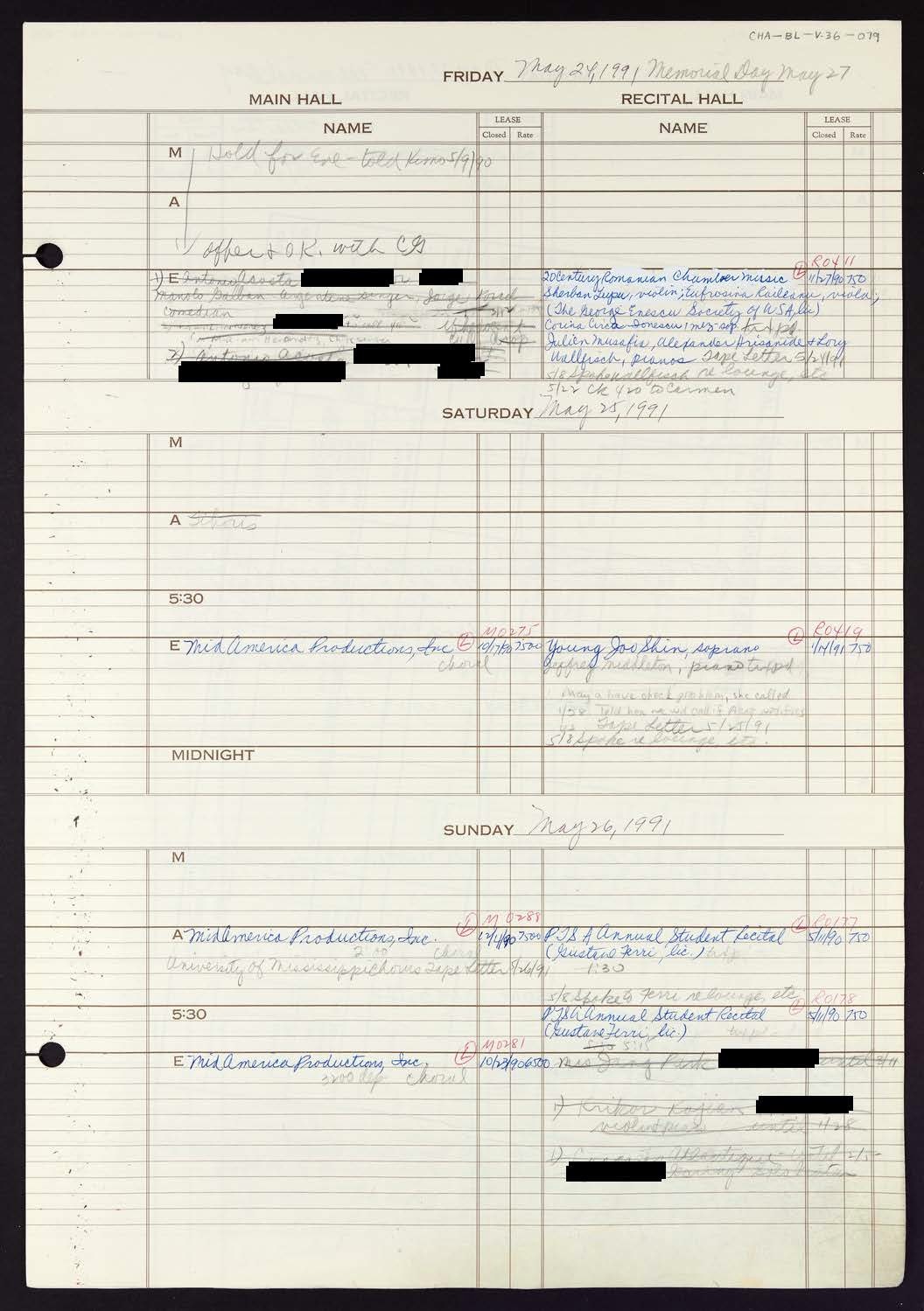 Carnegie Hall Booking Ledger, volume 36, page 79