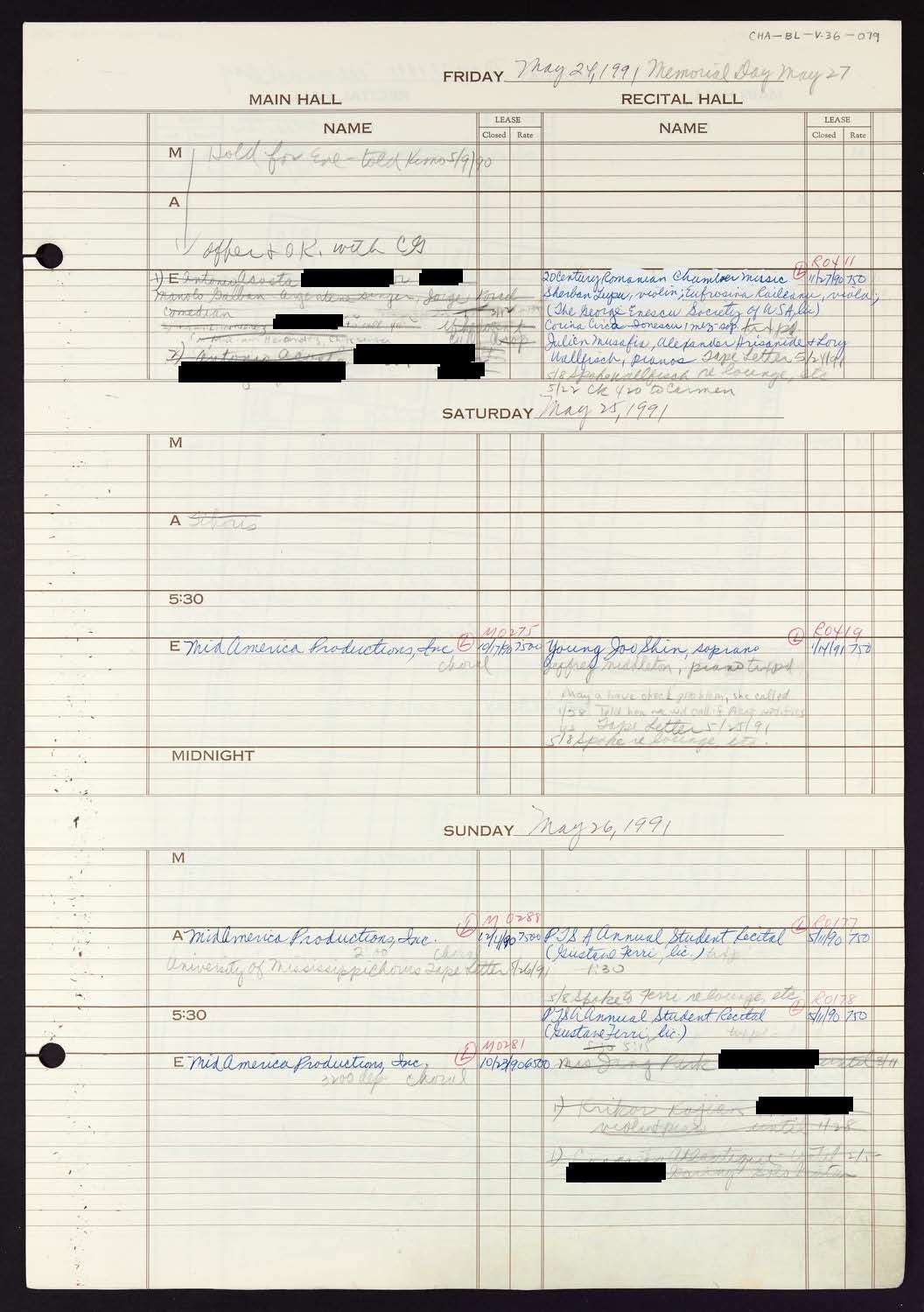 Carnegie Hall Booking Ledger, volume 36, page 79