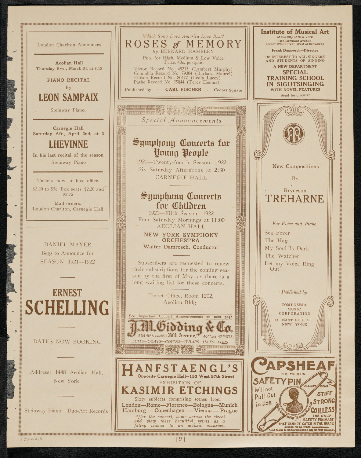 New York Philharmonic, March 25, 1921, program page 9
