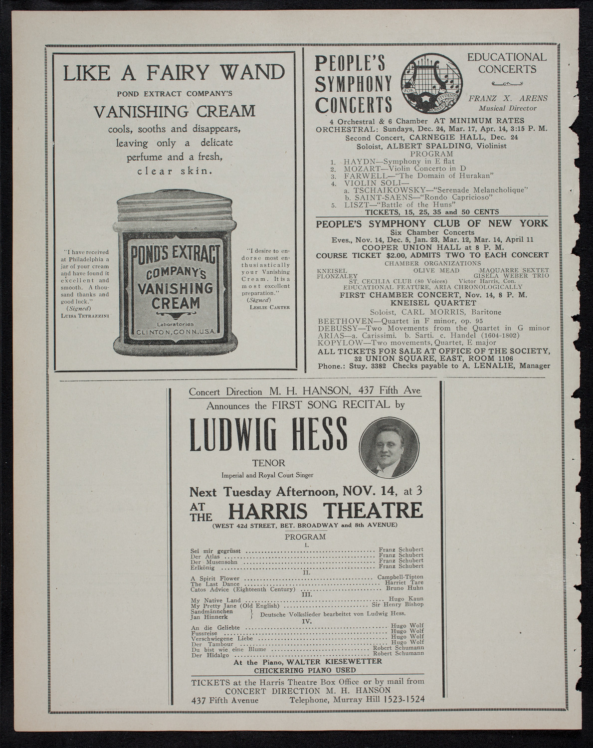 New York Philharmonic, November 12, 1911, program page 8