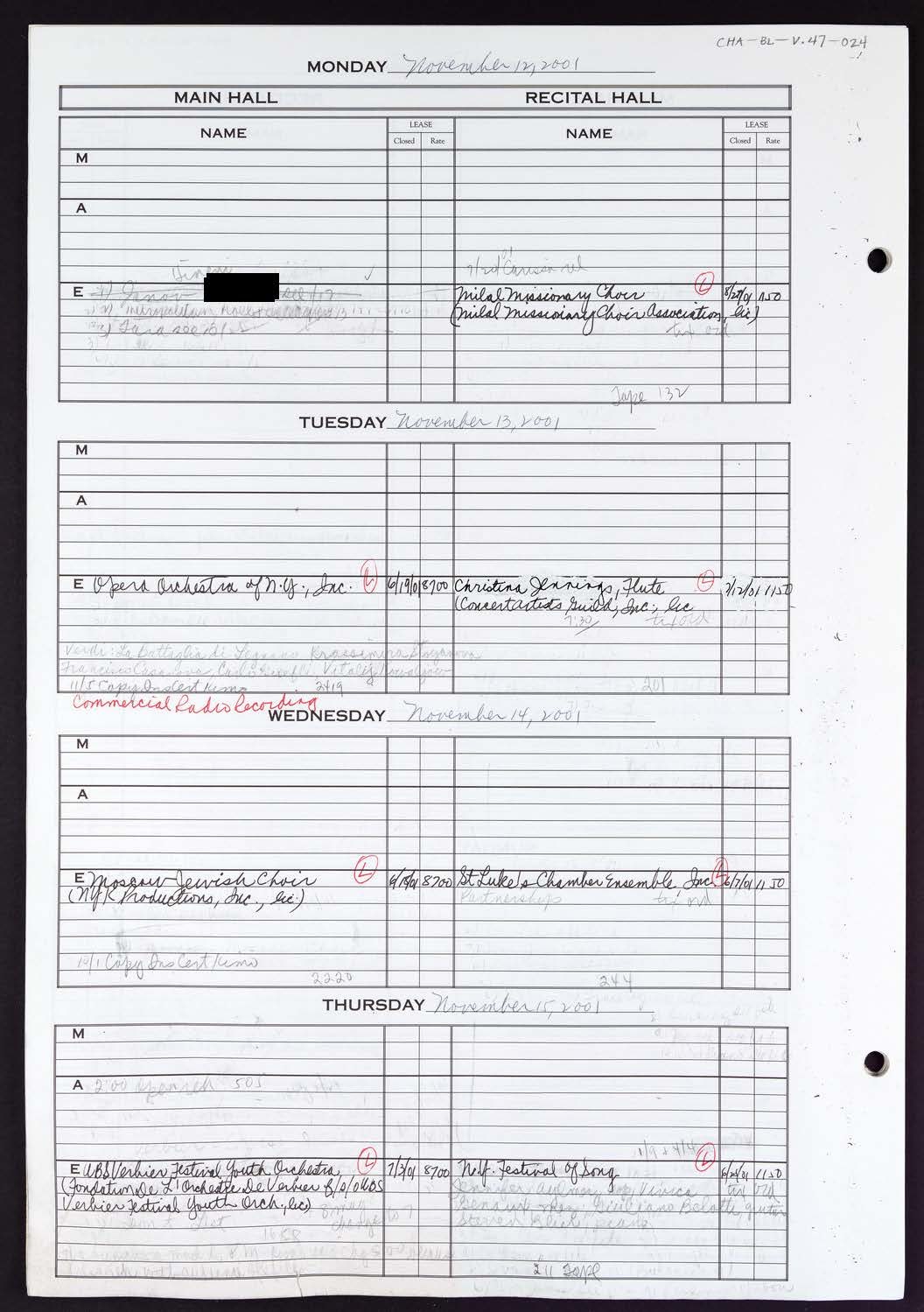 Carnegie Hall Booking Ledger, volume 47, page 24