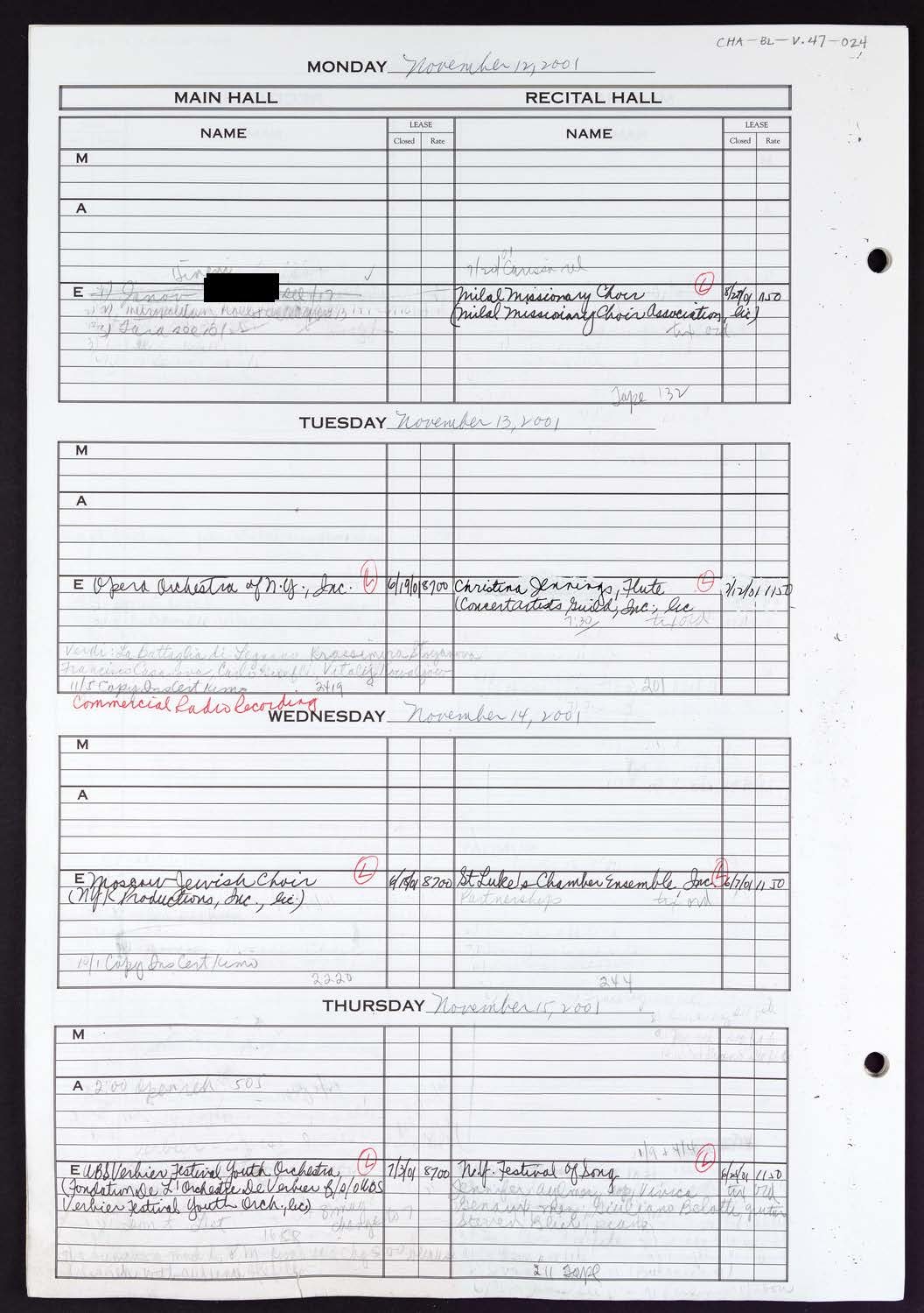 Carnegie Hall Booking Ledger, volume 47, page 24