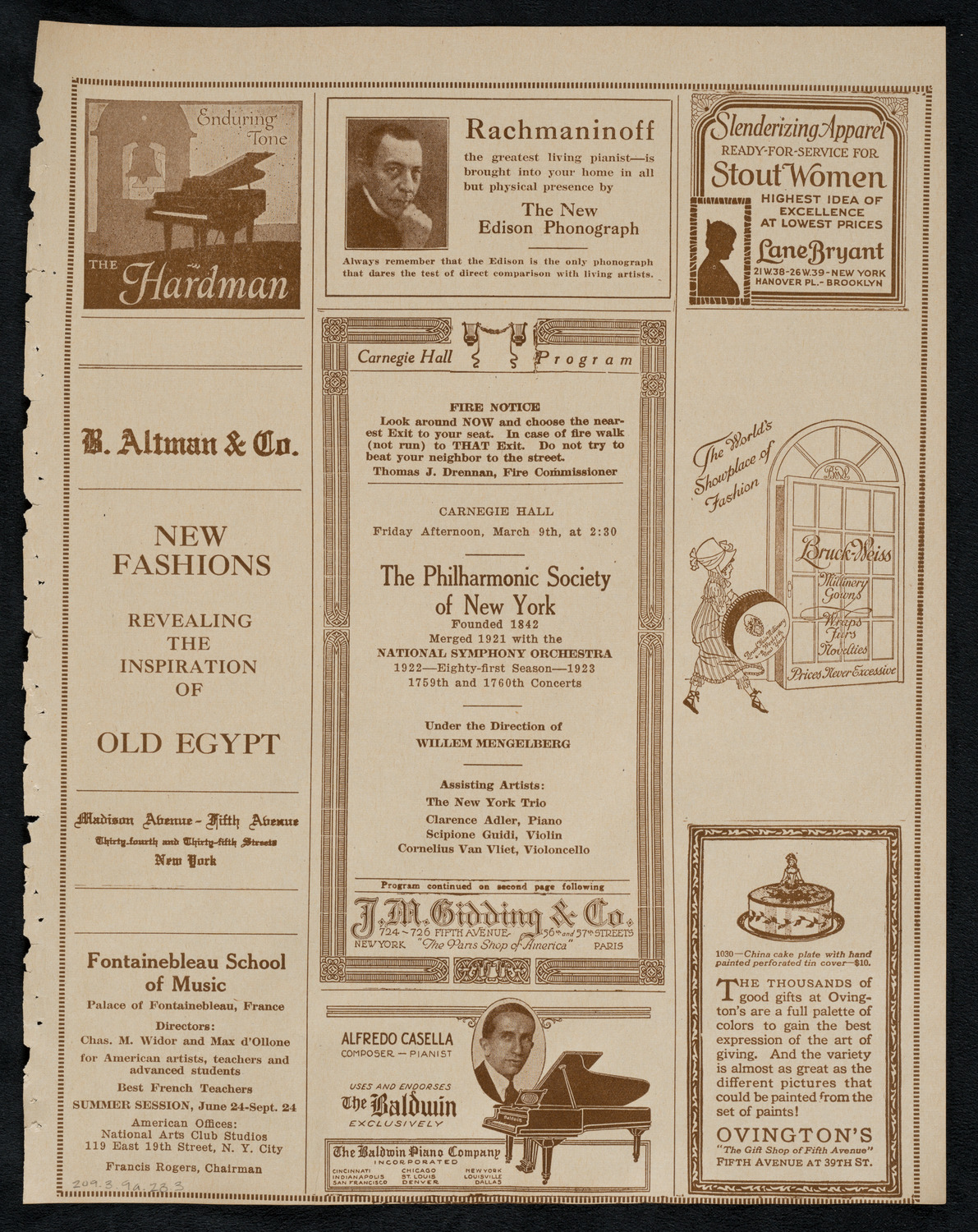 New York Philharmonic, March 9, 1923, program page 5