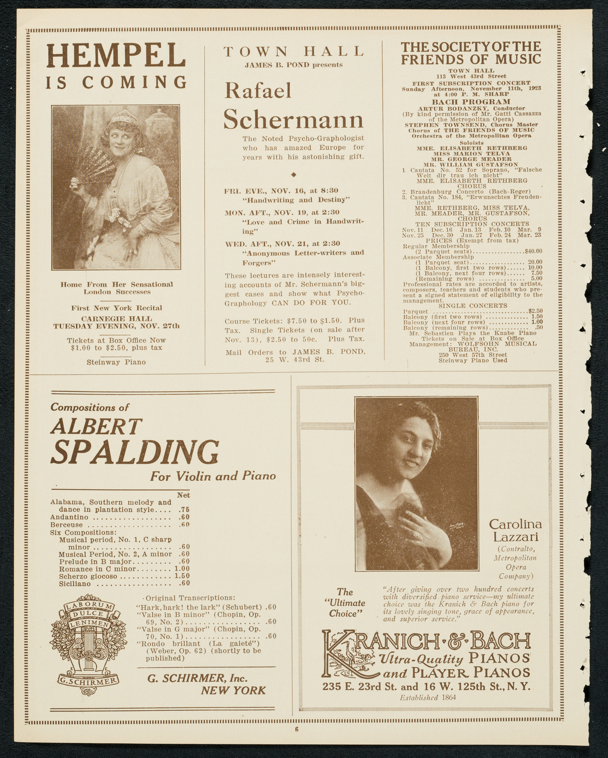 New York Philharmonic, November 8, 1923, program page 6