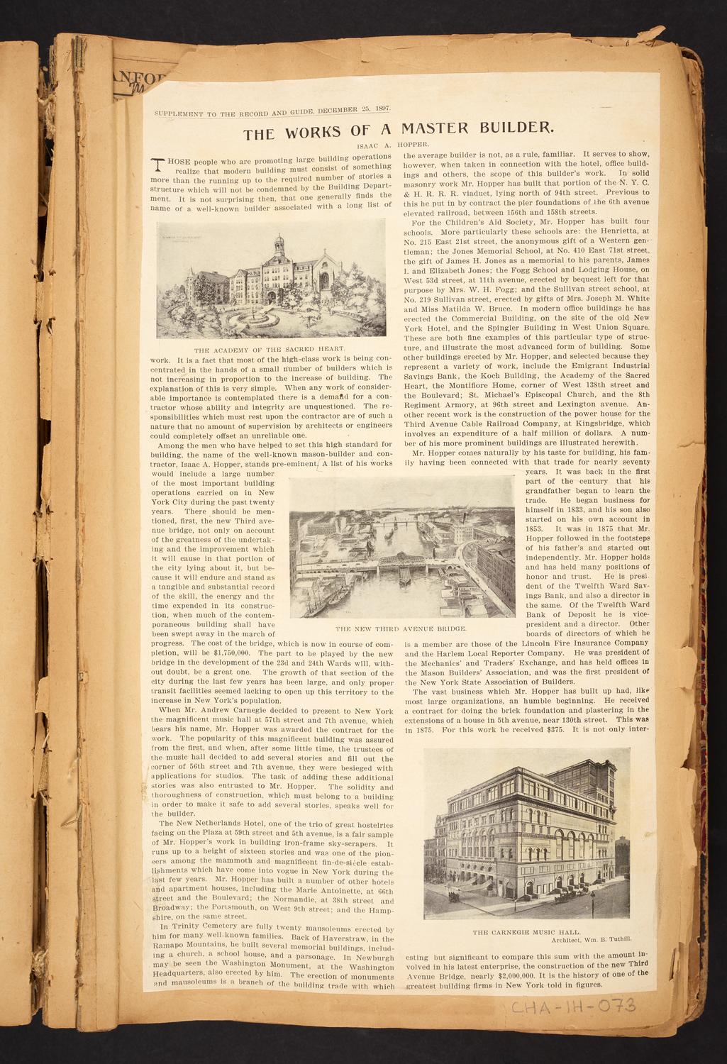 Isaac Hopper Scrapbook, page 73: 1897