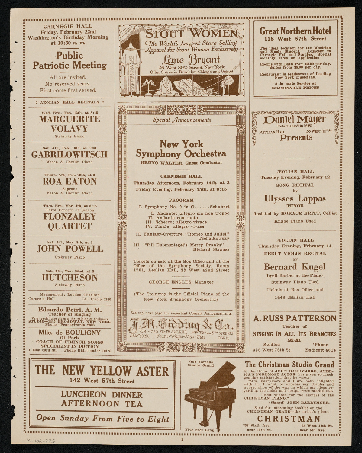 New York Philharmonic, February 10, 1924, program page 9