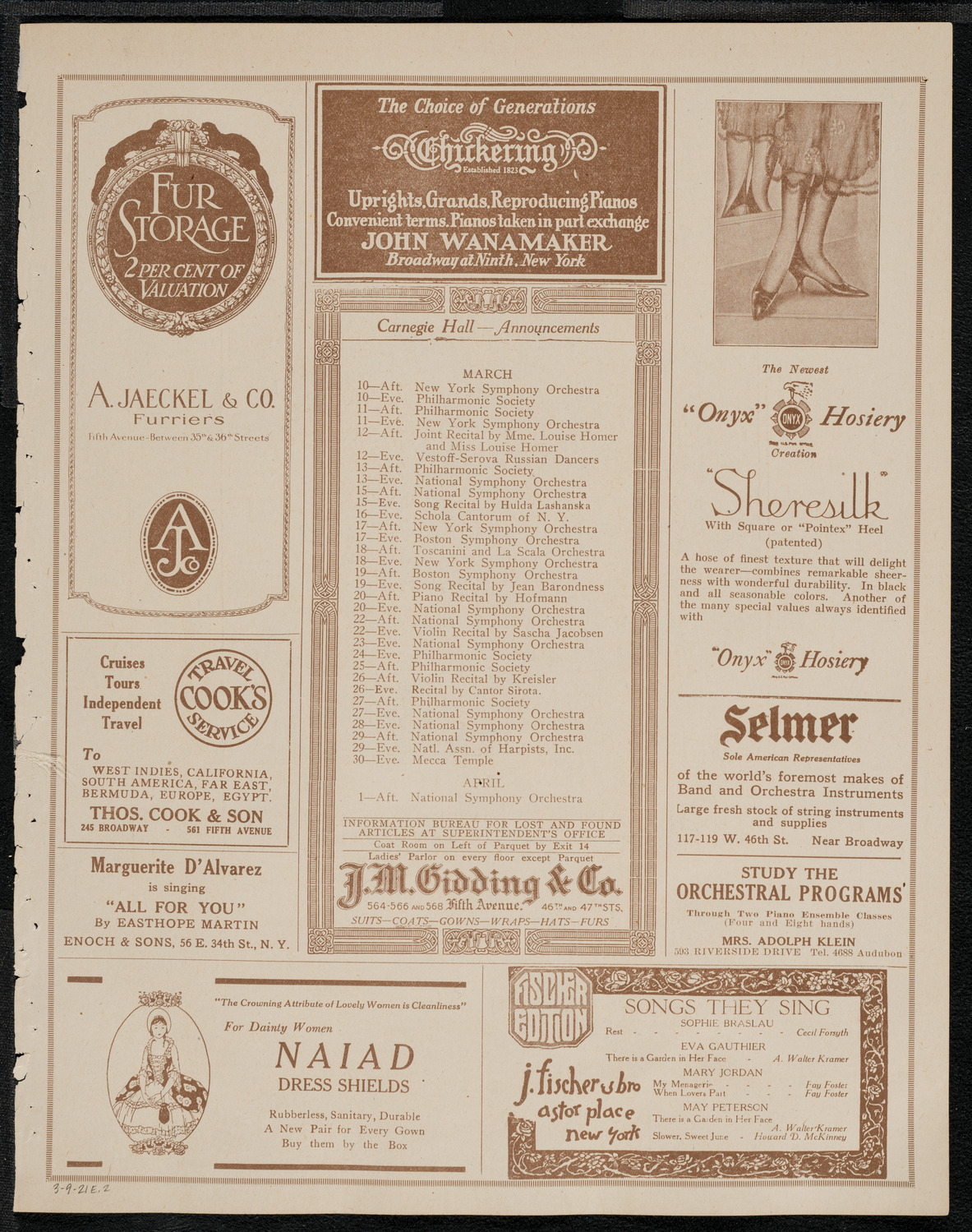 National Symphony Orchestra, March 9, 1921, program page 3