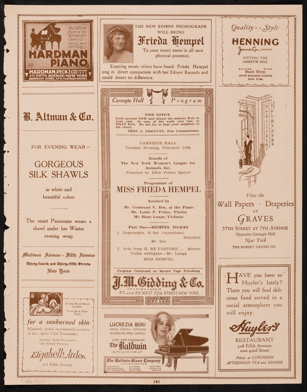 Frieda Hempel, Soprano, February 10, 1925, program page 5