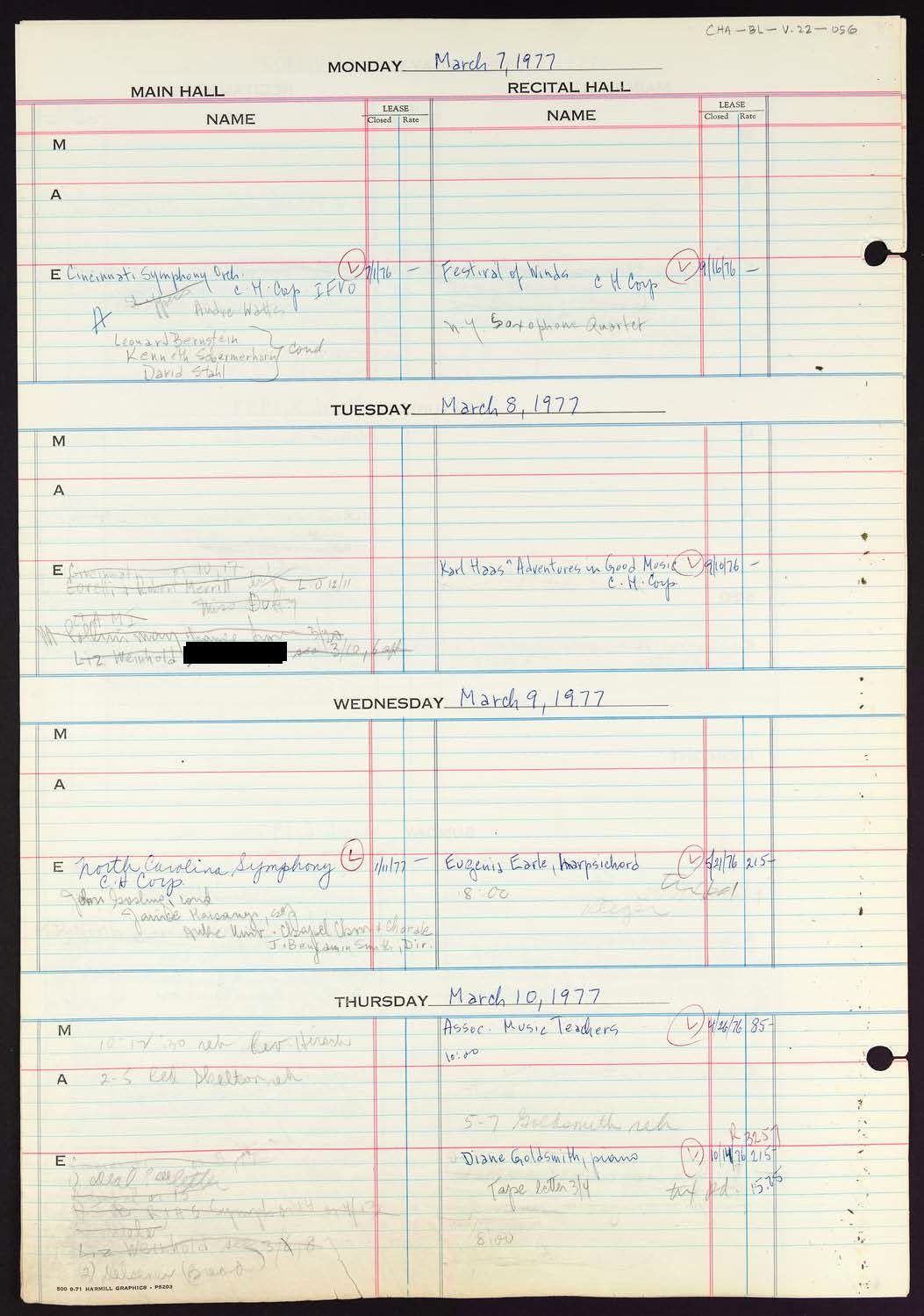 Carnegie Hall Booking Ledger, volume 22, page 56