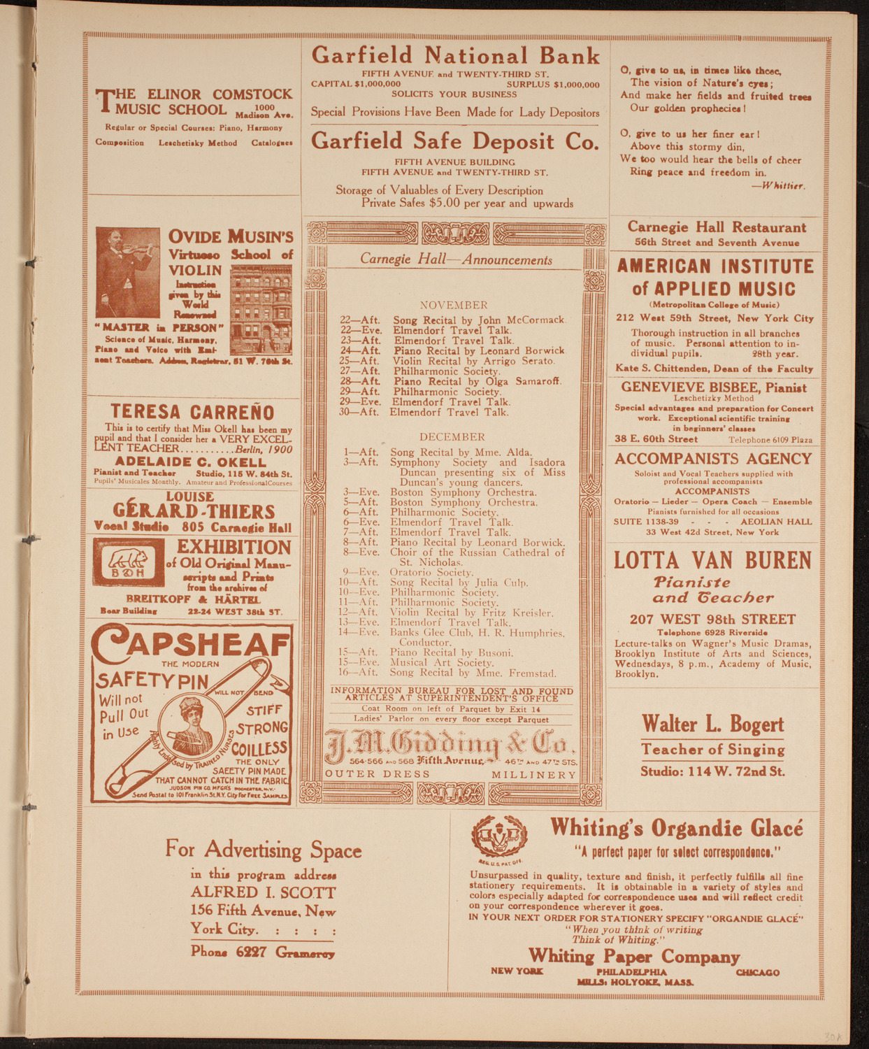 New York Philharmonic, November 21, 1914, program page 3
