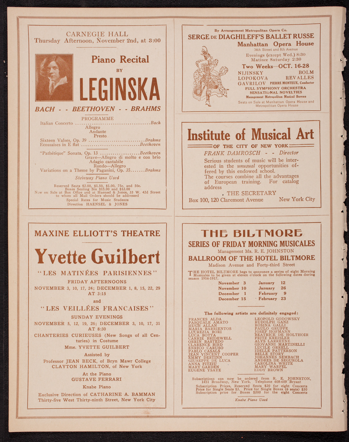 Olga Samaroff, Piano, October 28, 1916, program page 2