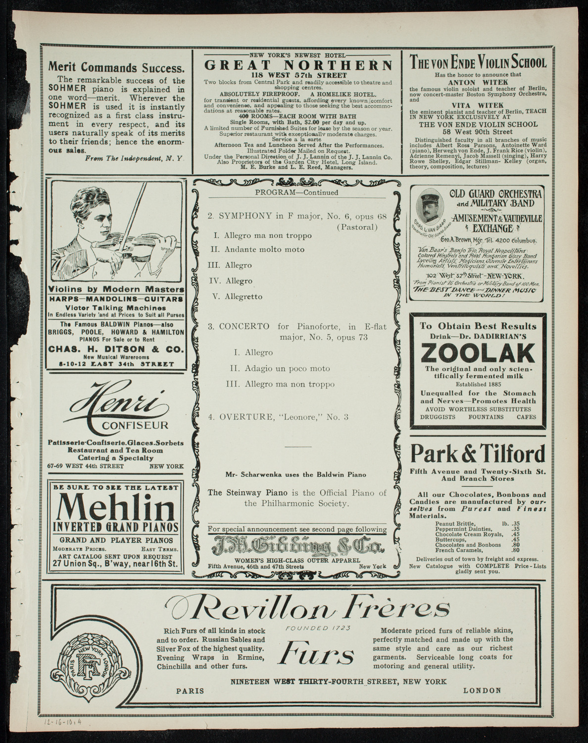 New York Philharmonic, December 16, 1910, program page 7