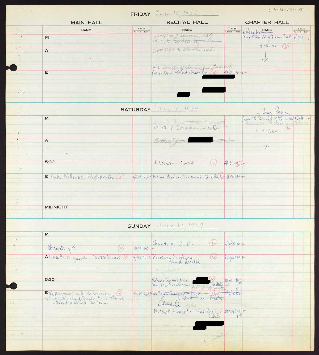 Carnegie Hall Booking Ledger, volume 4, page 75