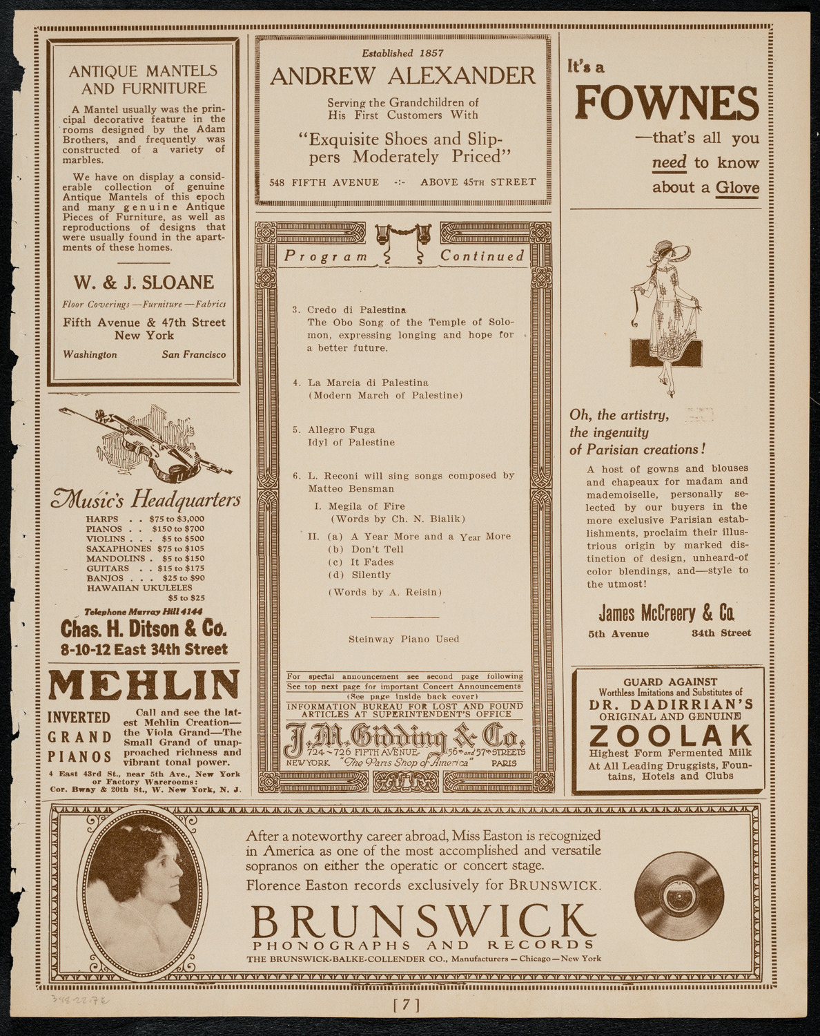 Orchestral concert by Matteo Bensman, March 18, 1922, program page 7
