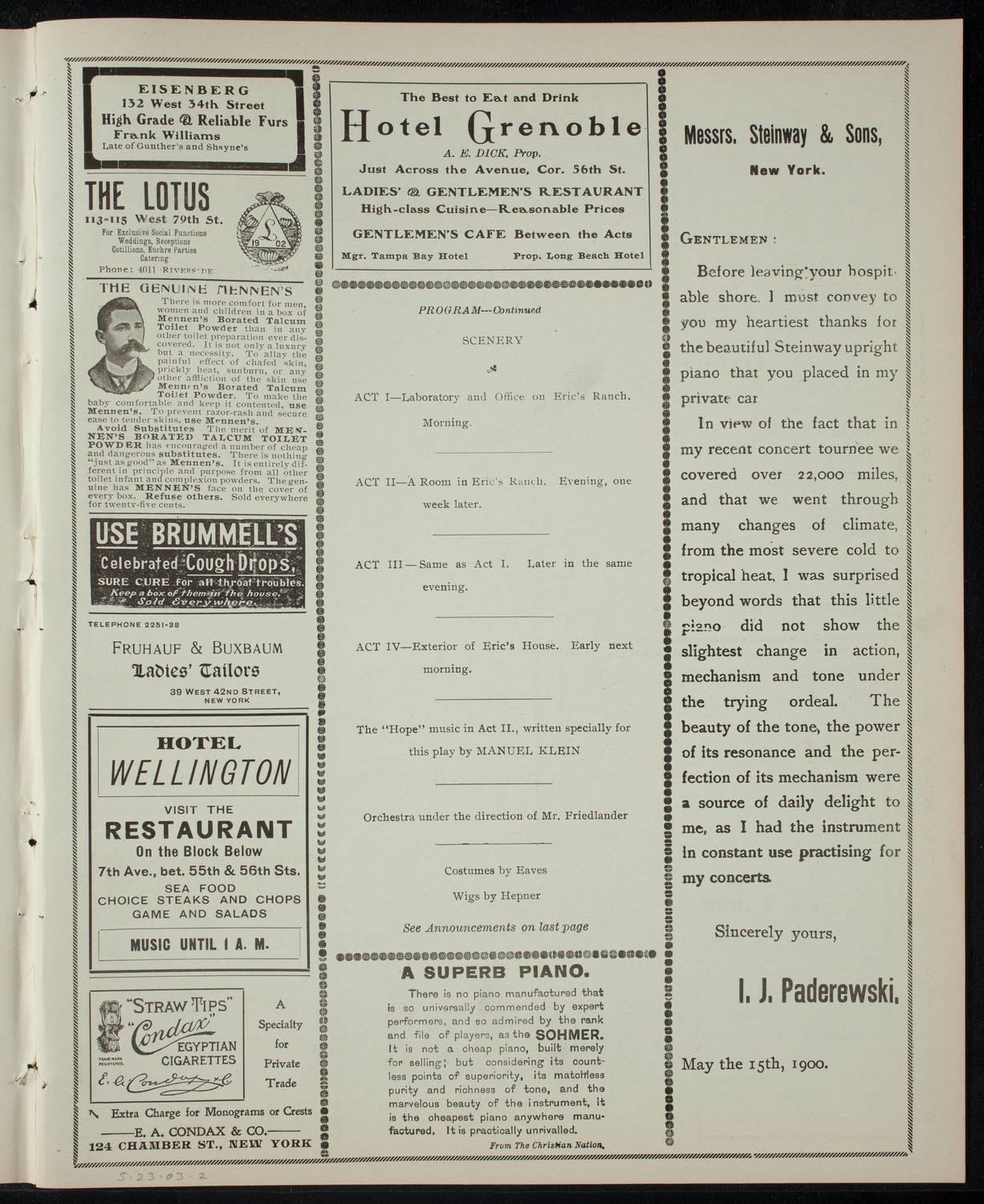 Dramatic Performance by The Spiders, May 23, 1903, program page 3