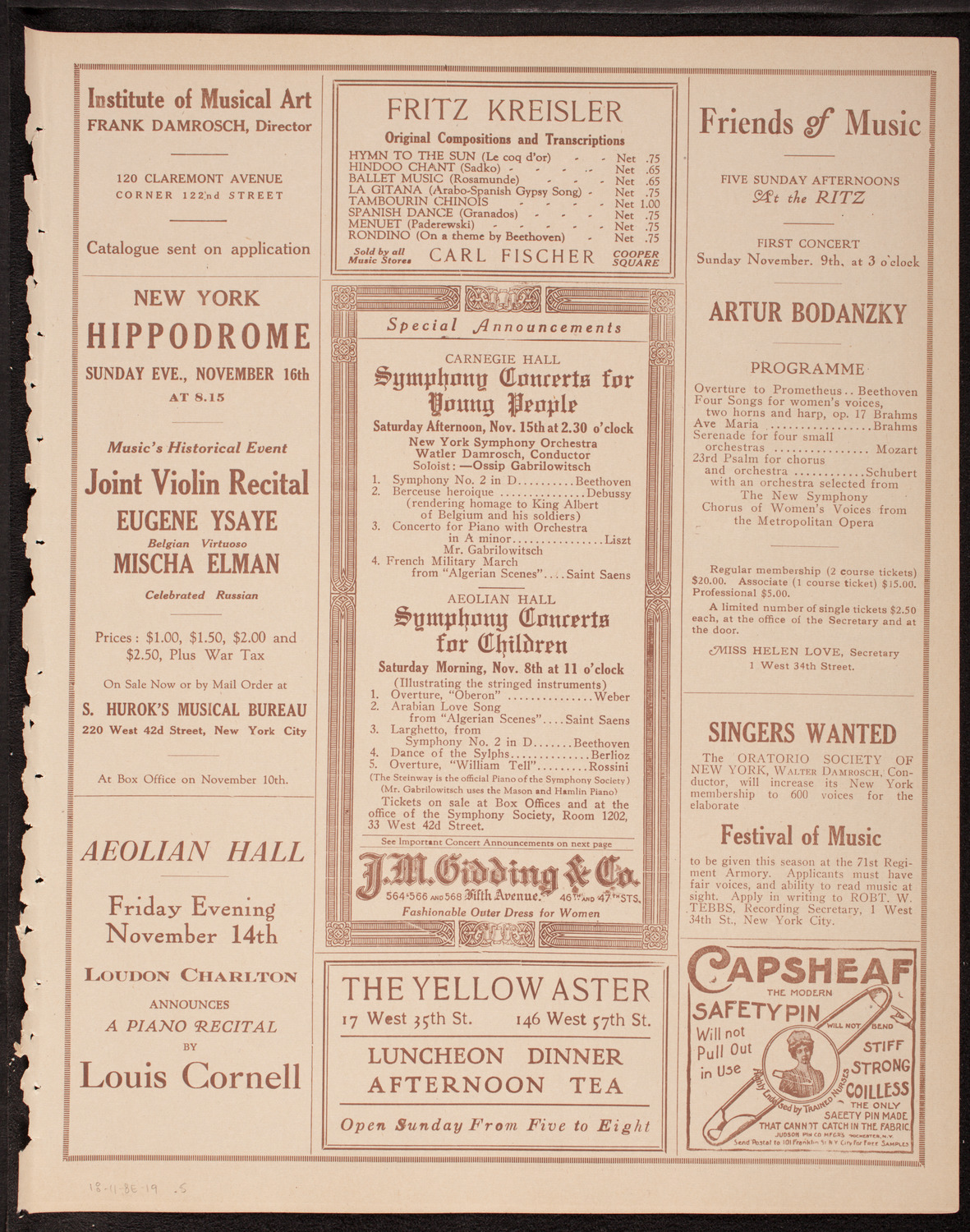 George Baklanoff, Baritone, November 8, 1919, program page 9