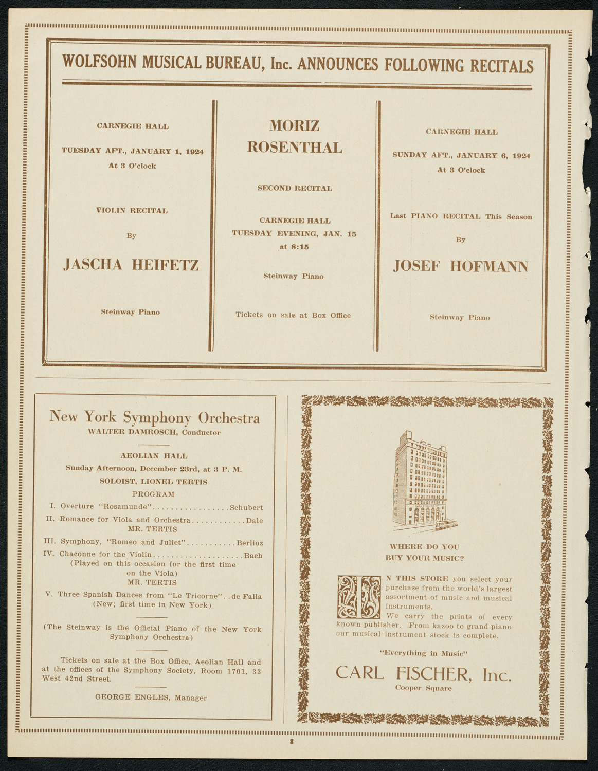 Schola Cantorum of New York, December 20, 1923, program page 8
