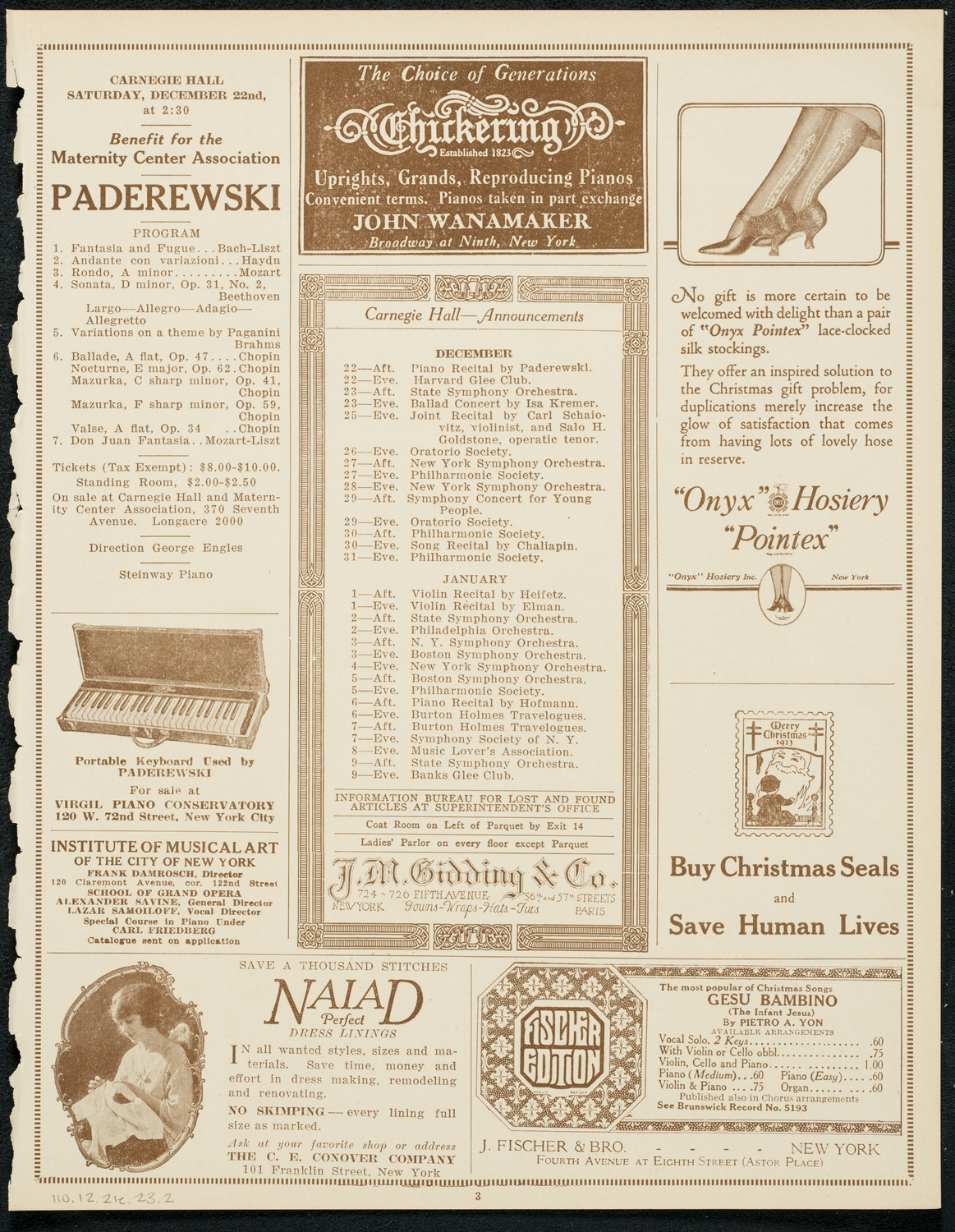 New York Symphony Orchestra, December 21, 1923, program page 3