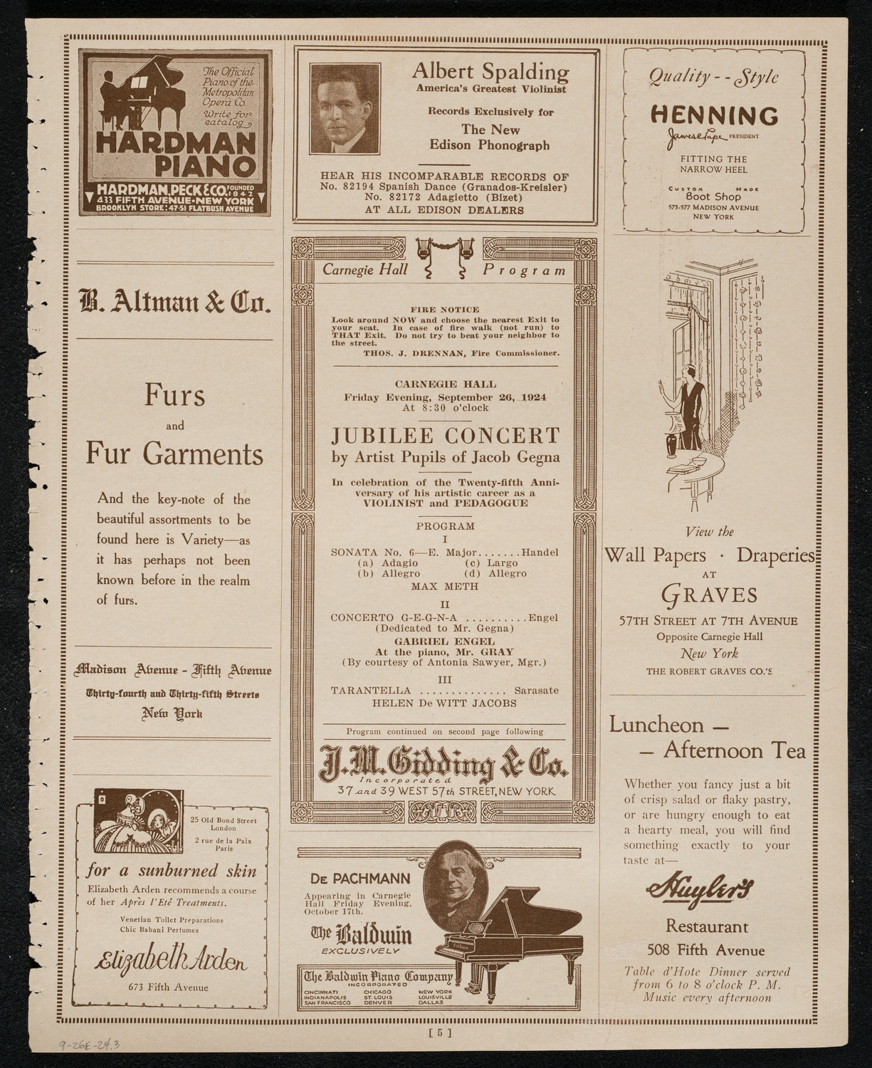 Jubilee Concert by Artist Pupils of Jacob Gegna, September 26, 1924, program page 5