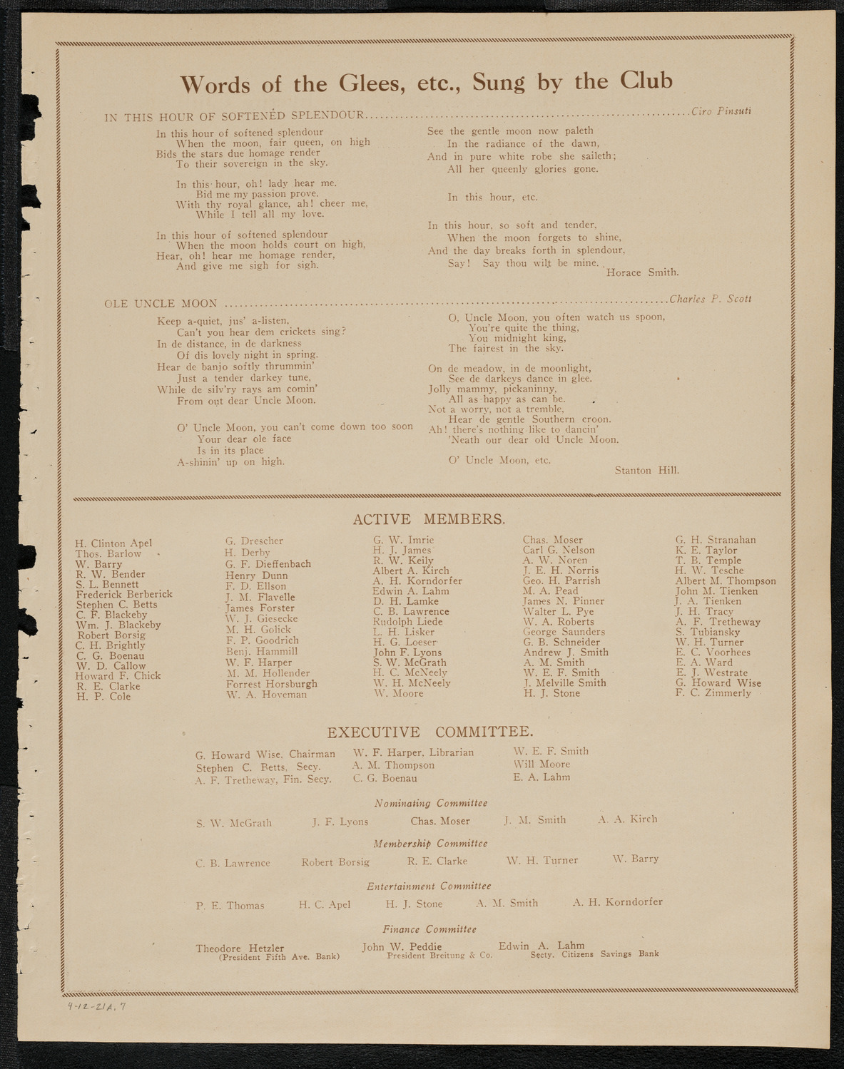New York Banks' Glee Club, April 12, 1921, program page 13