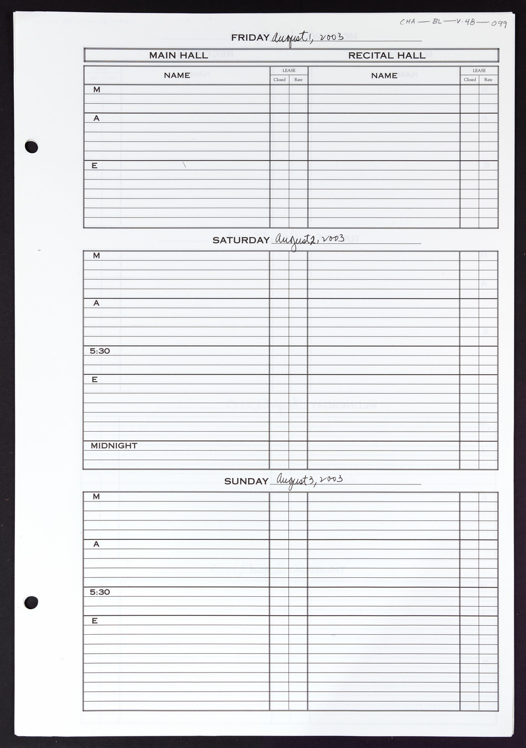 Carnegie Hall Booking Ledger, volume 48, page 99