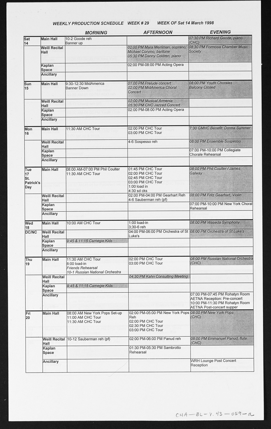 Carnegie Hall Booking Ledger, volume 43, page 59a