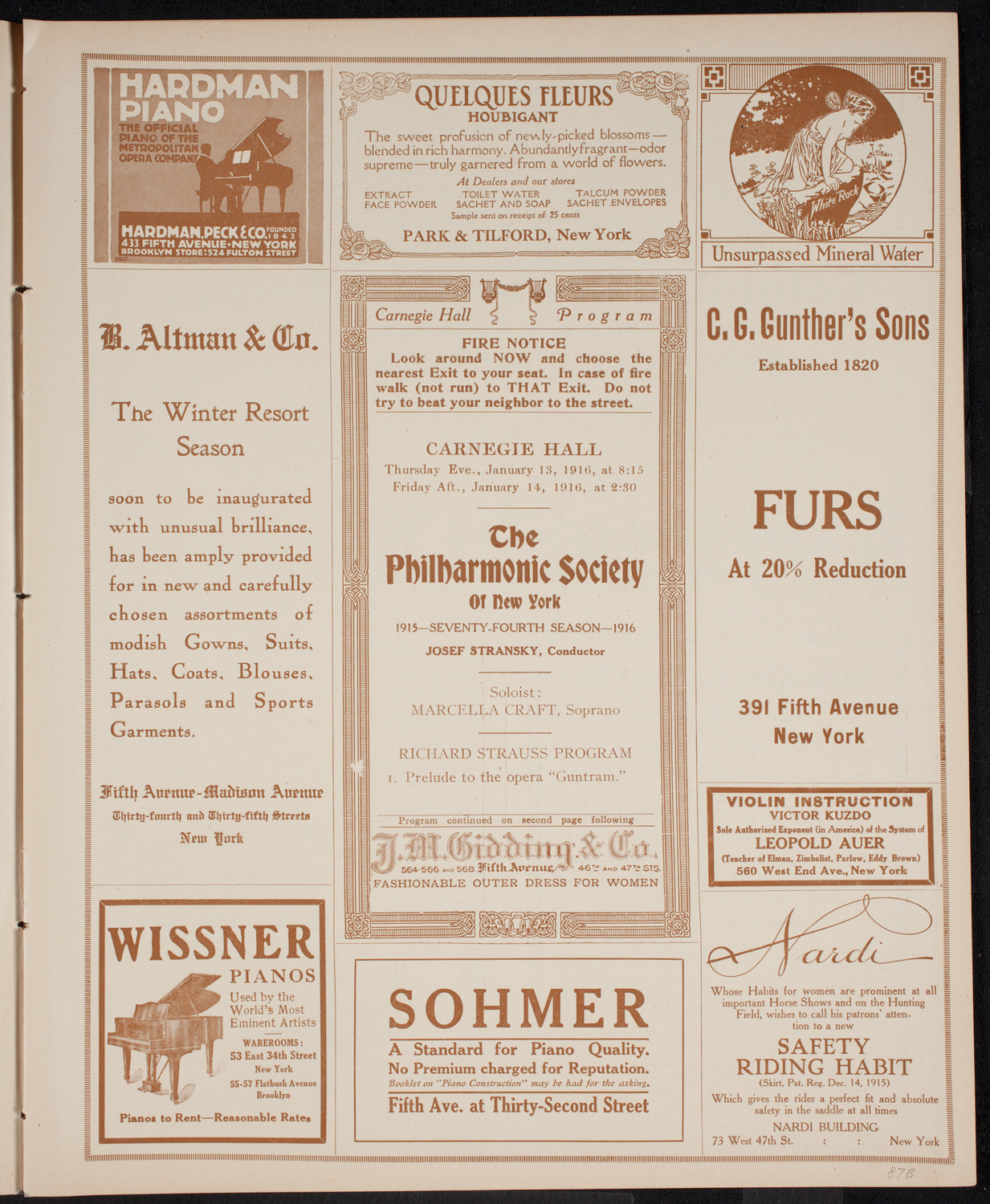New York Philharmonic, January 13, 1916, program page 5