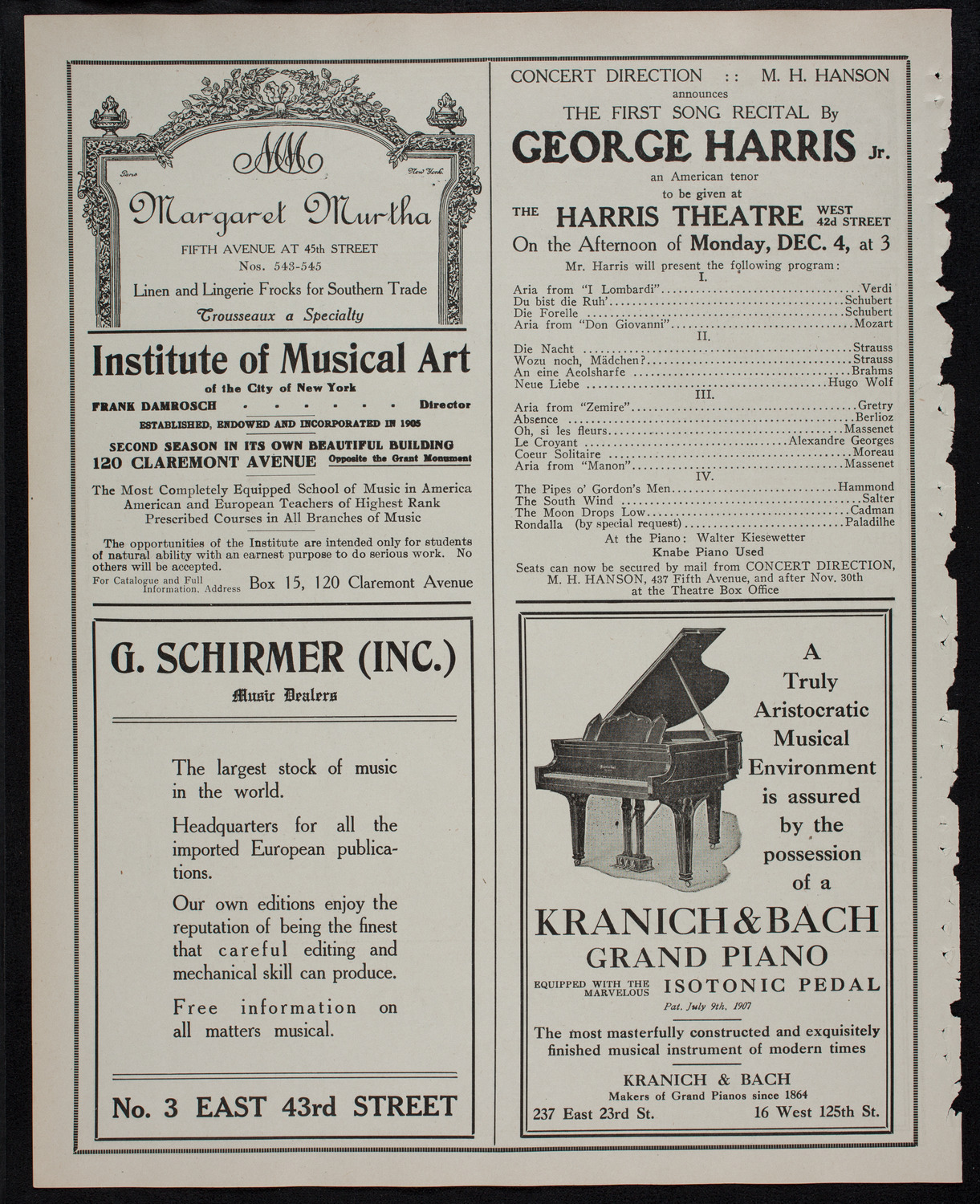 New York Philharmonic, December 1, 1911, program page 6