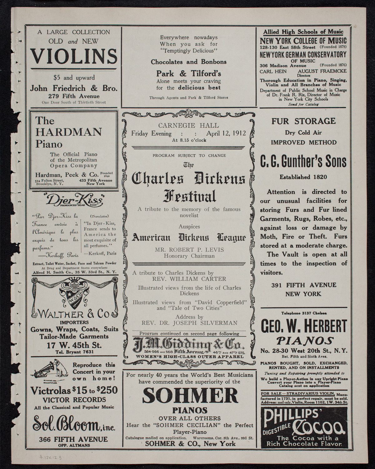 Charles Dickens Festival, April 12, 1912, program page 5