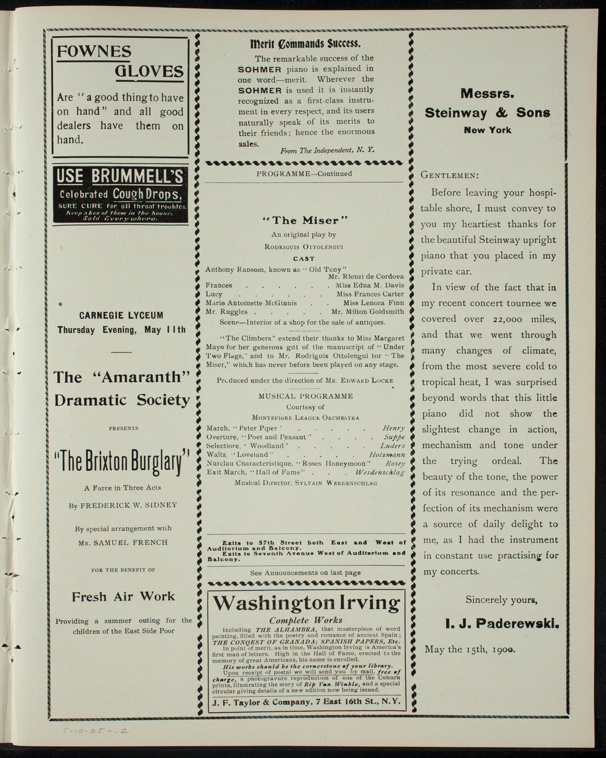 Theatrical Presentation by The Climbers, May 10, 1905, program page 3