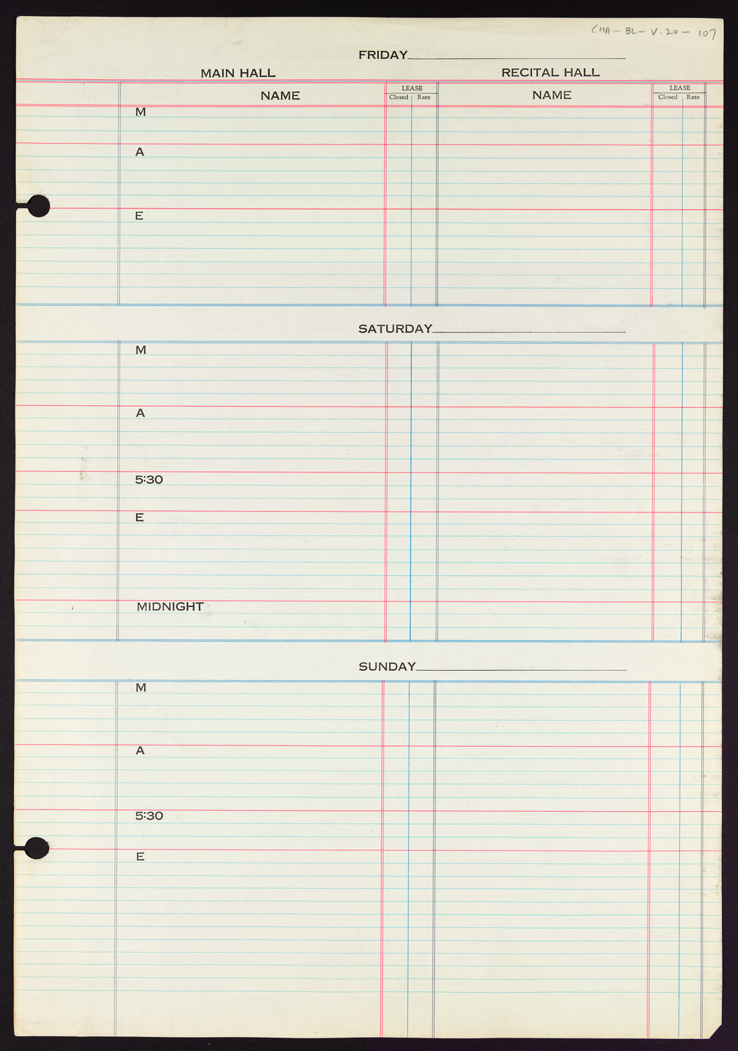 Carnegie Hall Booking Ledger, volume 20, page 107