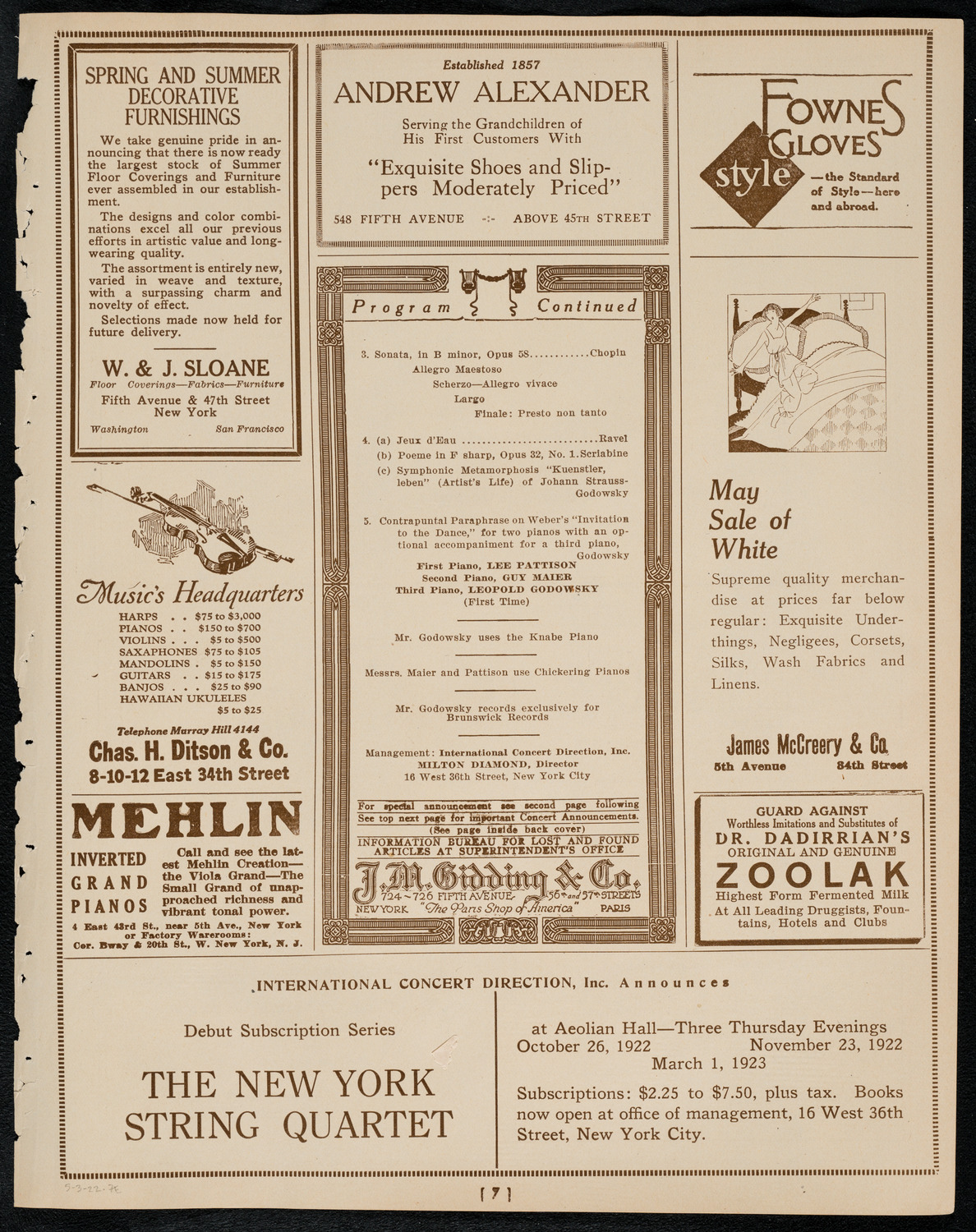 Leopold Godowsky, Piano, May 3, 1922, program page 7