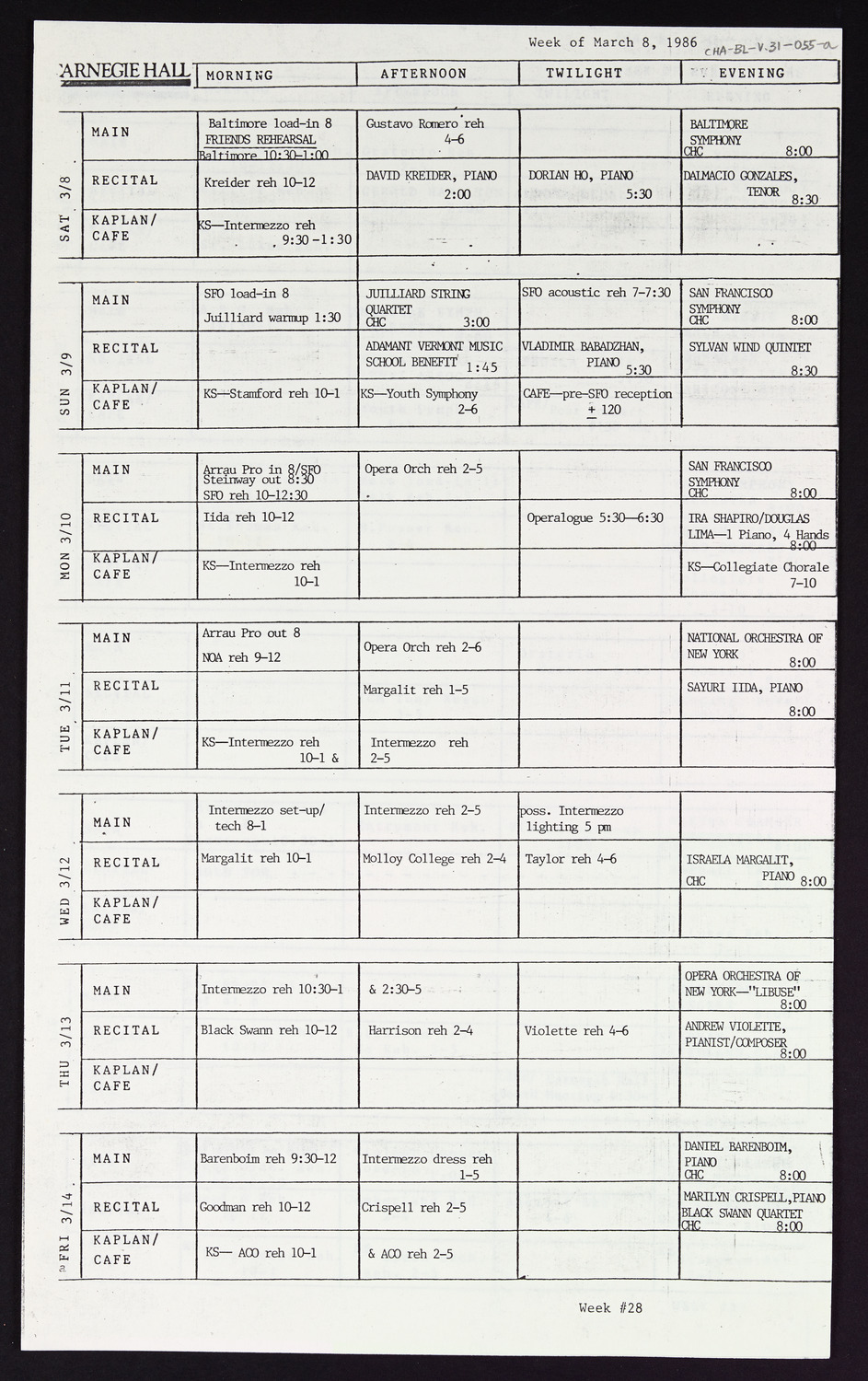 Carnegie Hall Booking Ledger, volume 31, page 55a