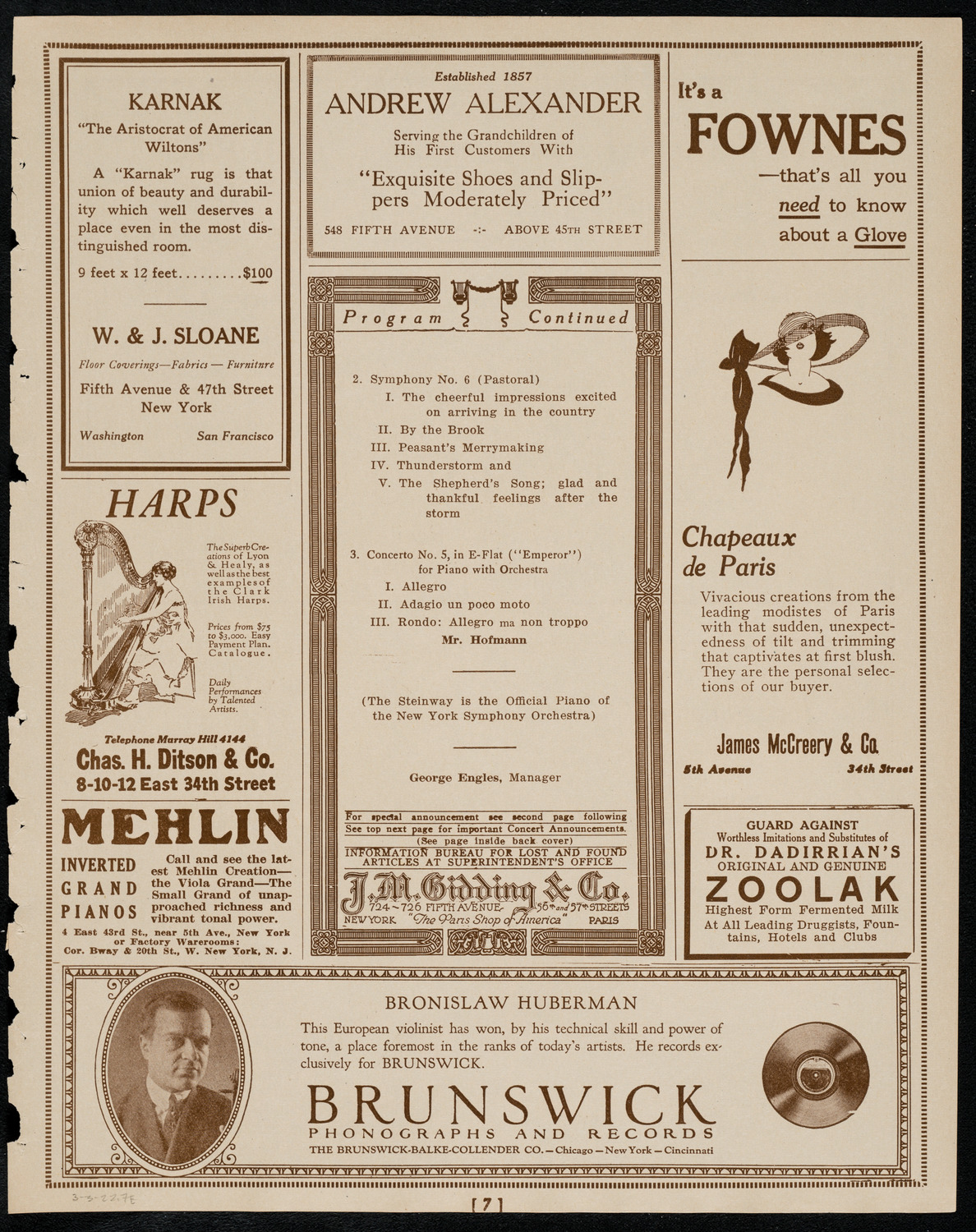 New York Symphony Orchestra, March 3, 1922, program page 7
