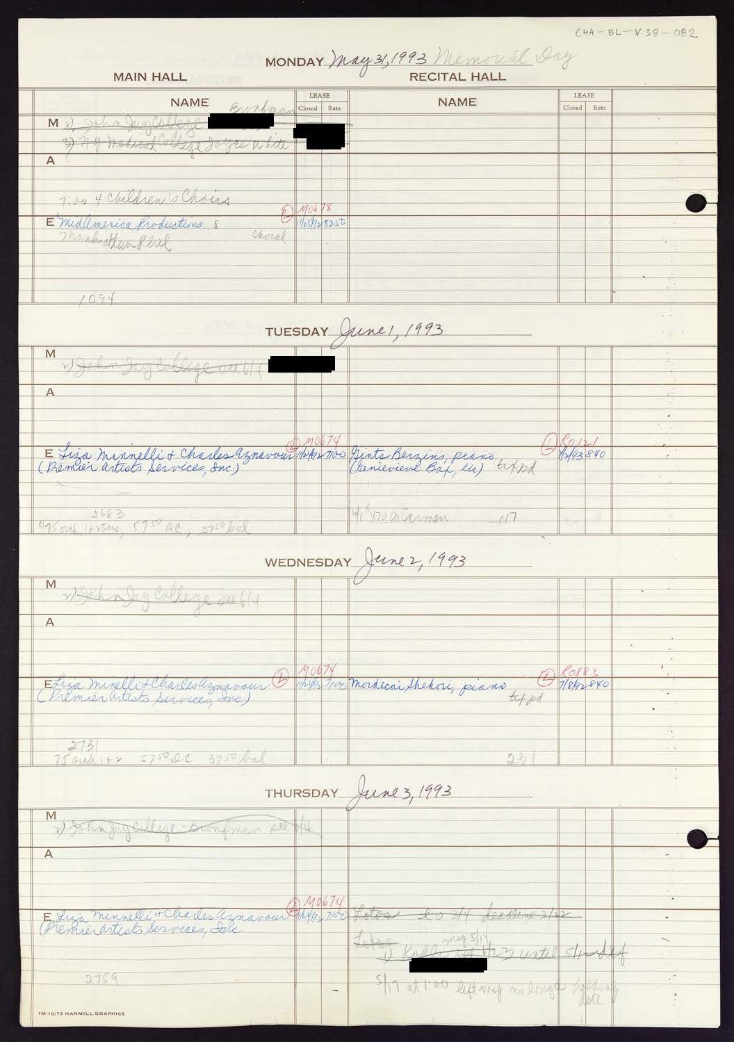 Carnegie Hall Booking Ledger, volume 38, page 82