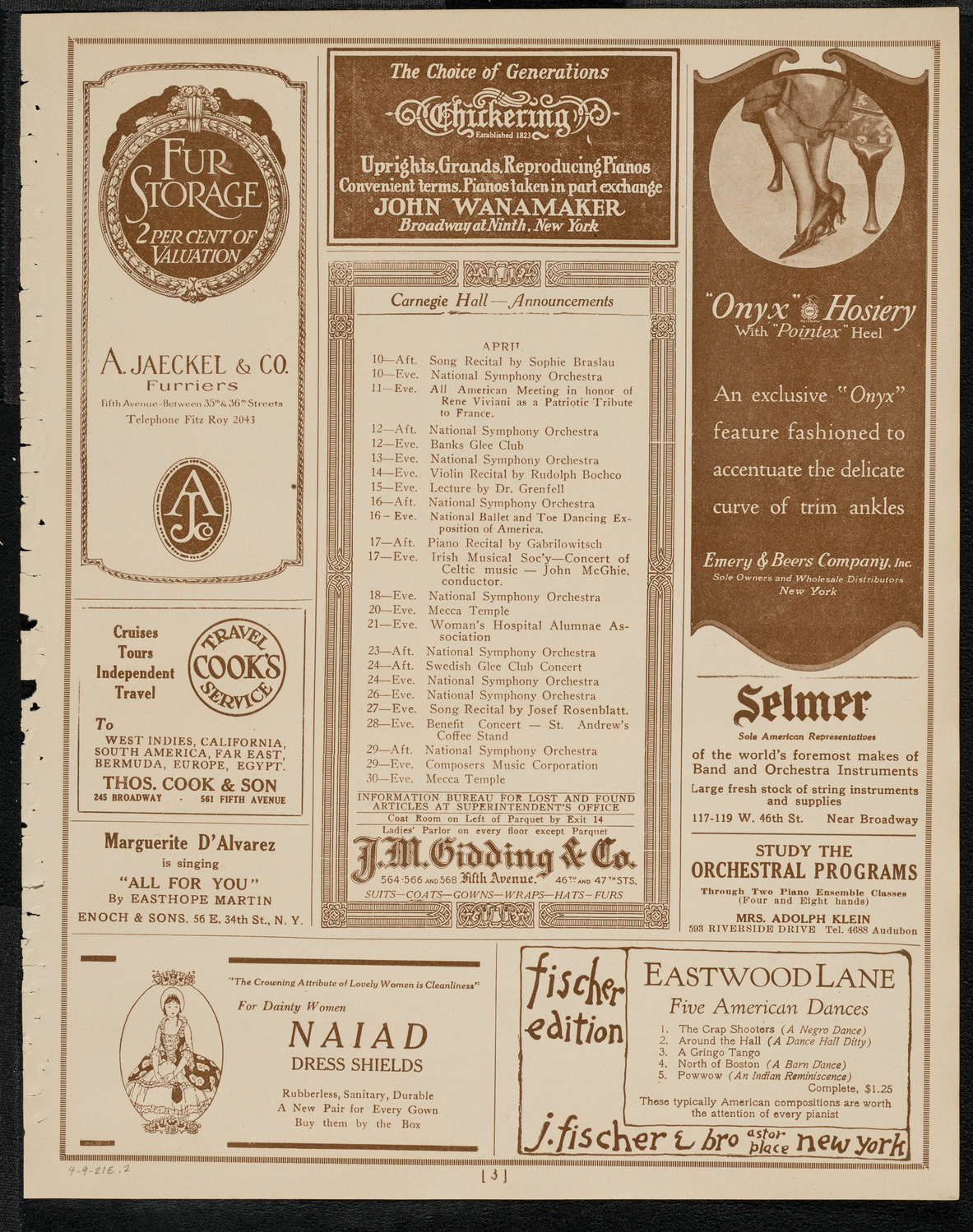 Joint Concert by Nina Tarasova and The Chamber Music Ensemble "Zimro", April 9, 1921, program page 3