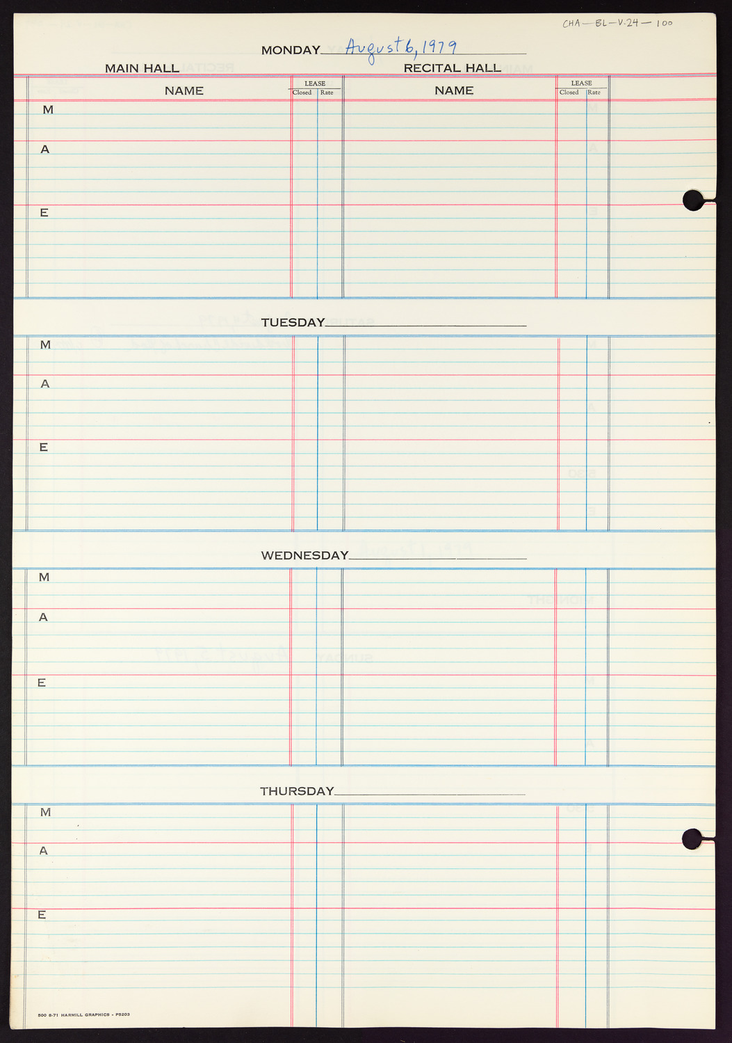 Carnegie Hall Booking Ledger, volume 24, page 100