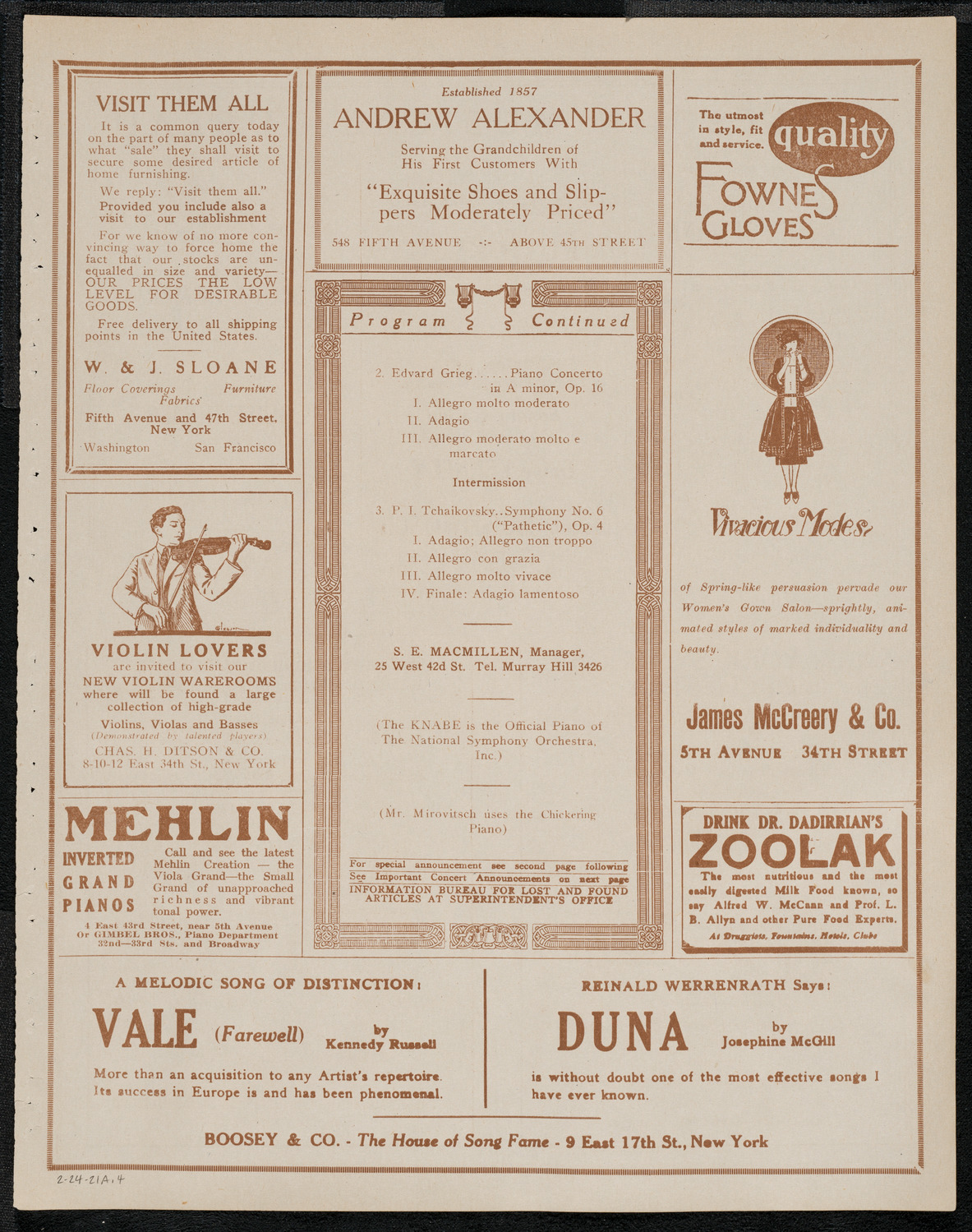 National Symphony Orchestra, February 24, 1921, program page 7