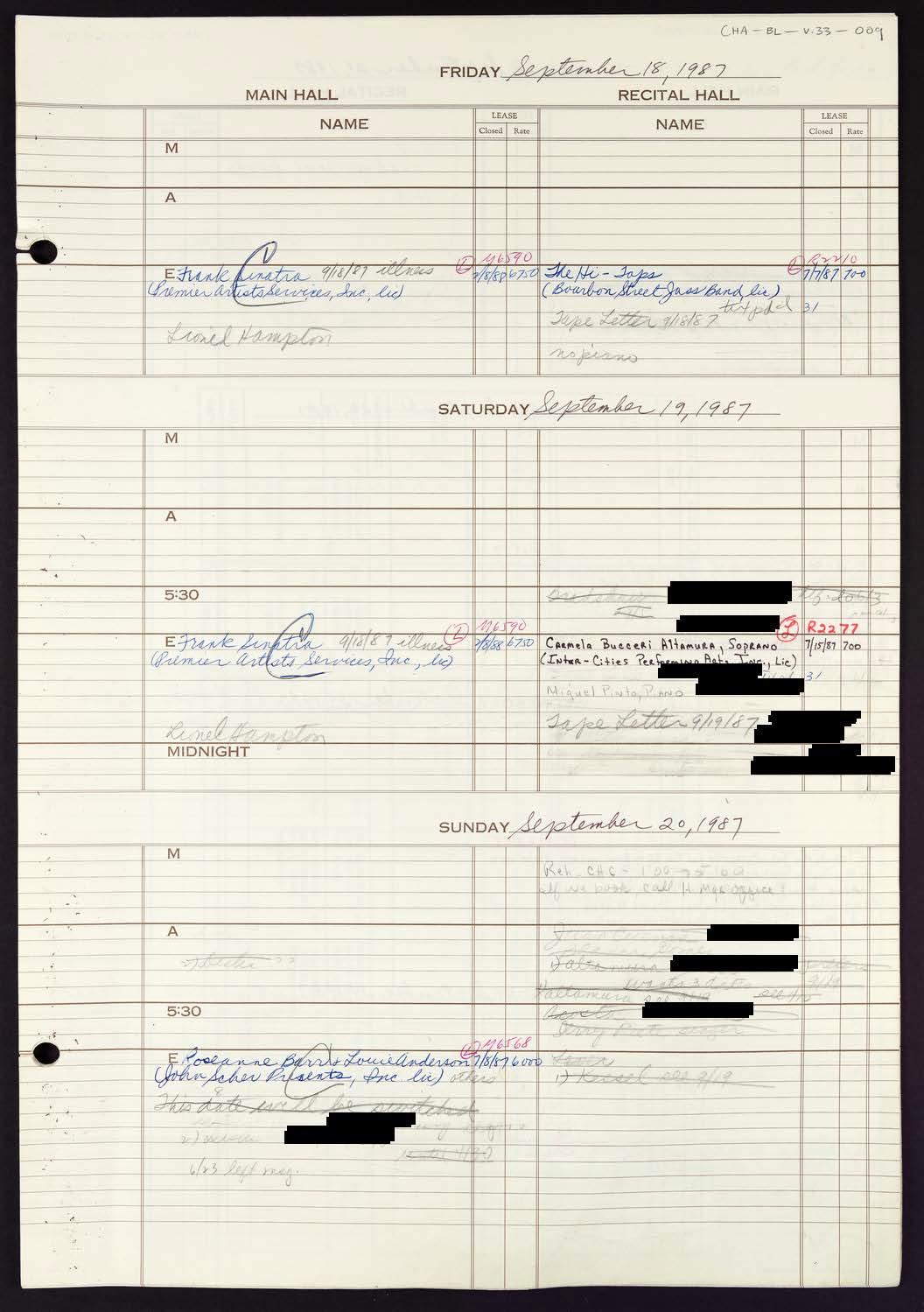 Carnegie Hall Booking Ledger, volume 33, page 9