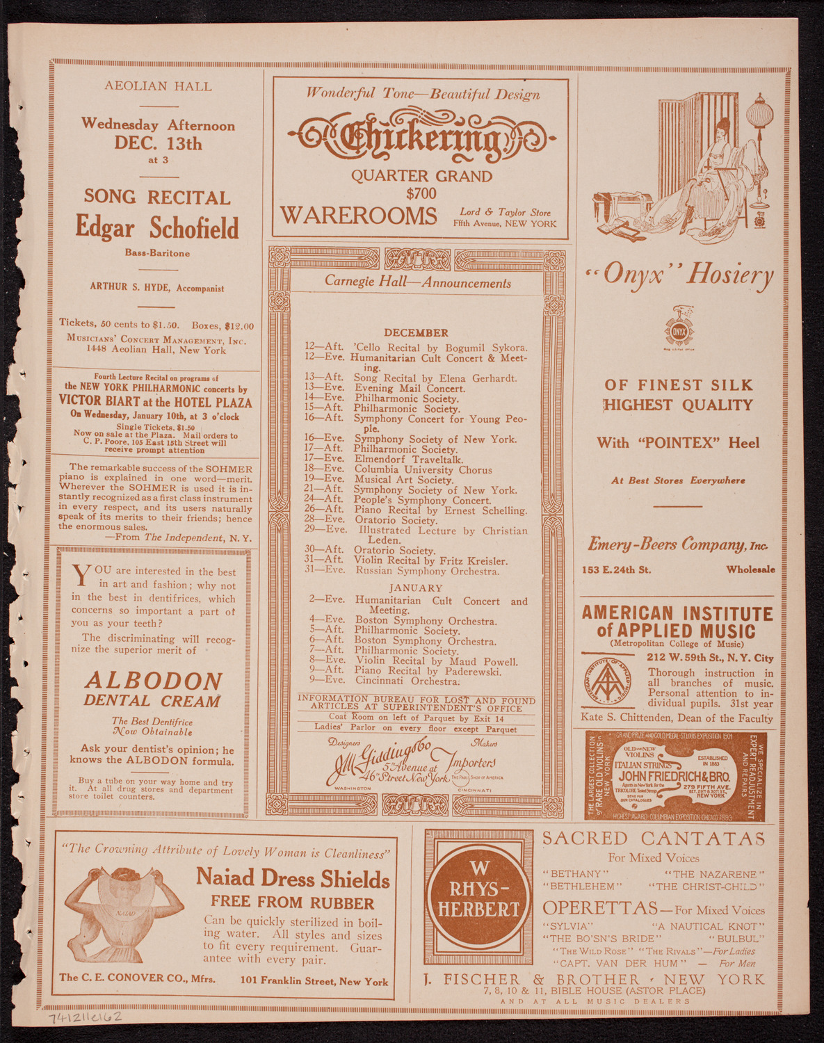 New York Banks' Glee Club, December 11, 1916, program page 3