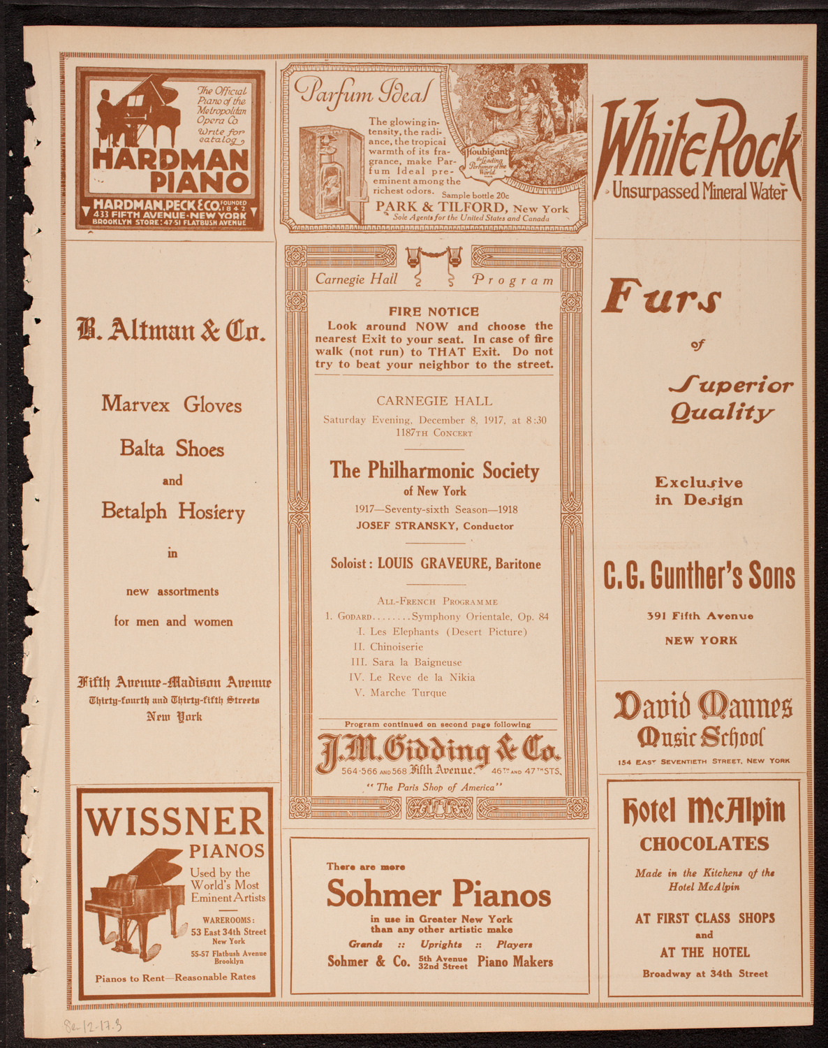New York Philharmonic, December 8, 1917, program page 5
