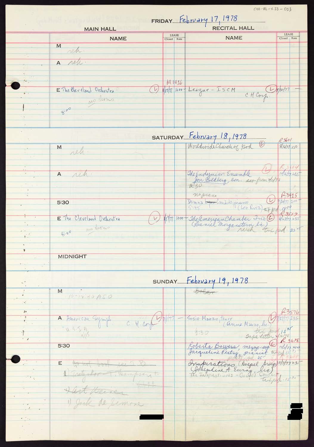 Carnegie Hall Booking Ledger, volume 23, page 53