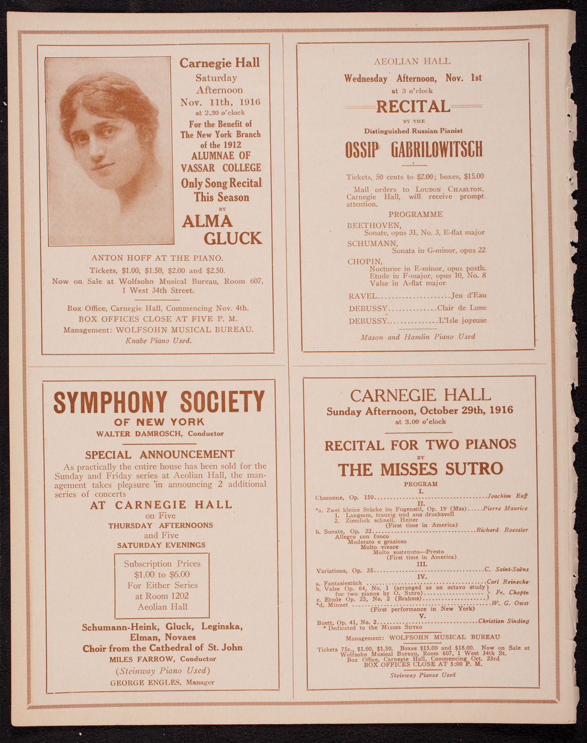 Efrem Zimbalist, Violin, October 21, 1916, program page 8