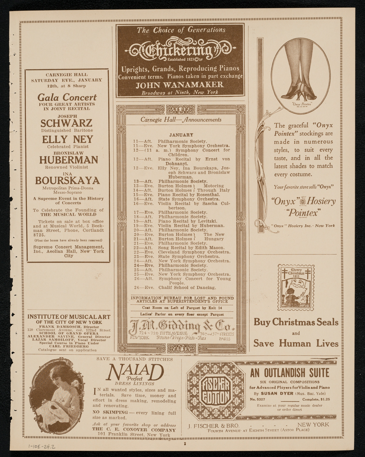 New York Philharmonic, January 10, 1924, program page 3